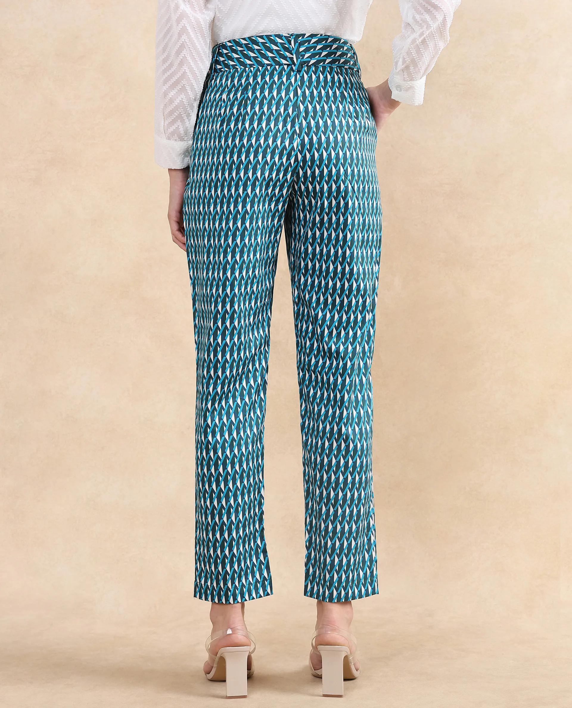Rareism Women's Simple Multi Cotton Geometric Print Ankle Length Tapered Trouser - Image 6