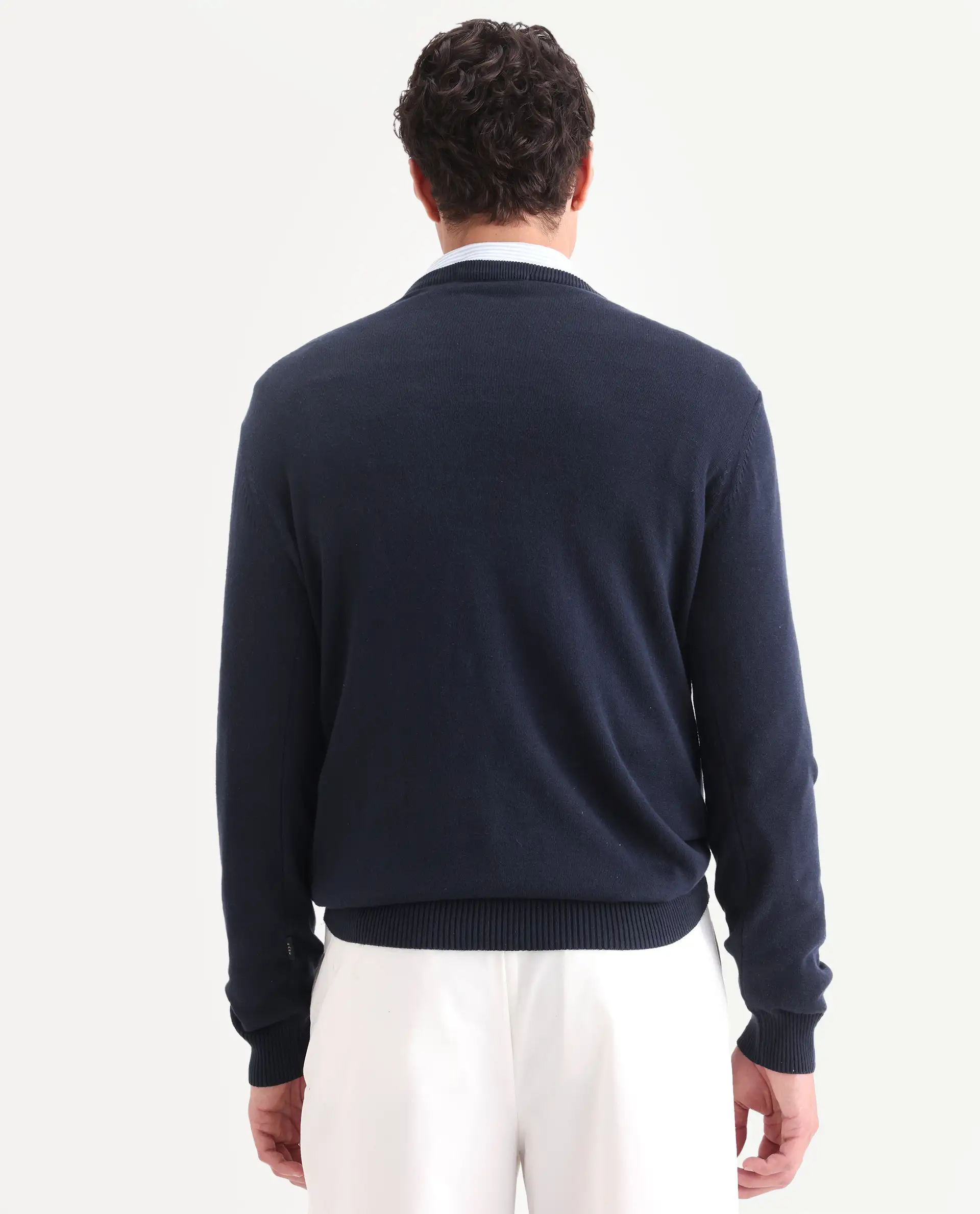 Rare Rabbit Men's Since Navy Cotton Jacquard Relaxed Fit Full Sleeve Crew Neck Sweater - Image 7