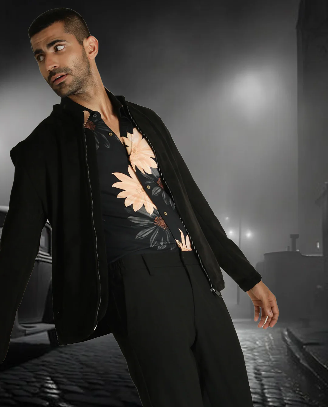 Rare Rabbit Men's Sink Black Suede Plain Regular Fit Full Sleeve Mandarin Collar Jacket