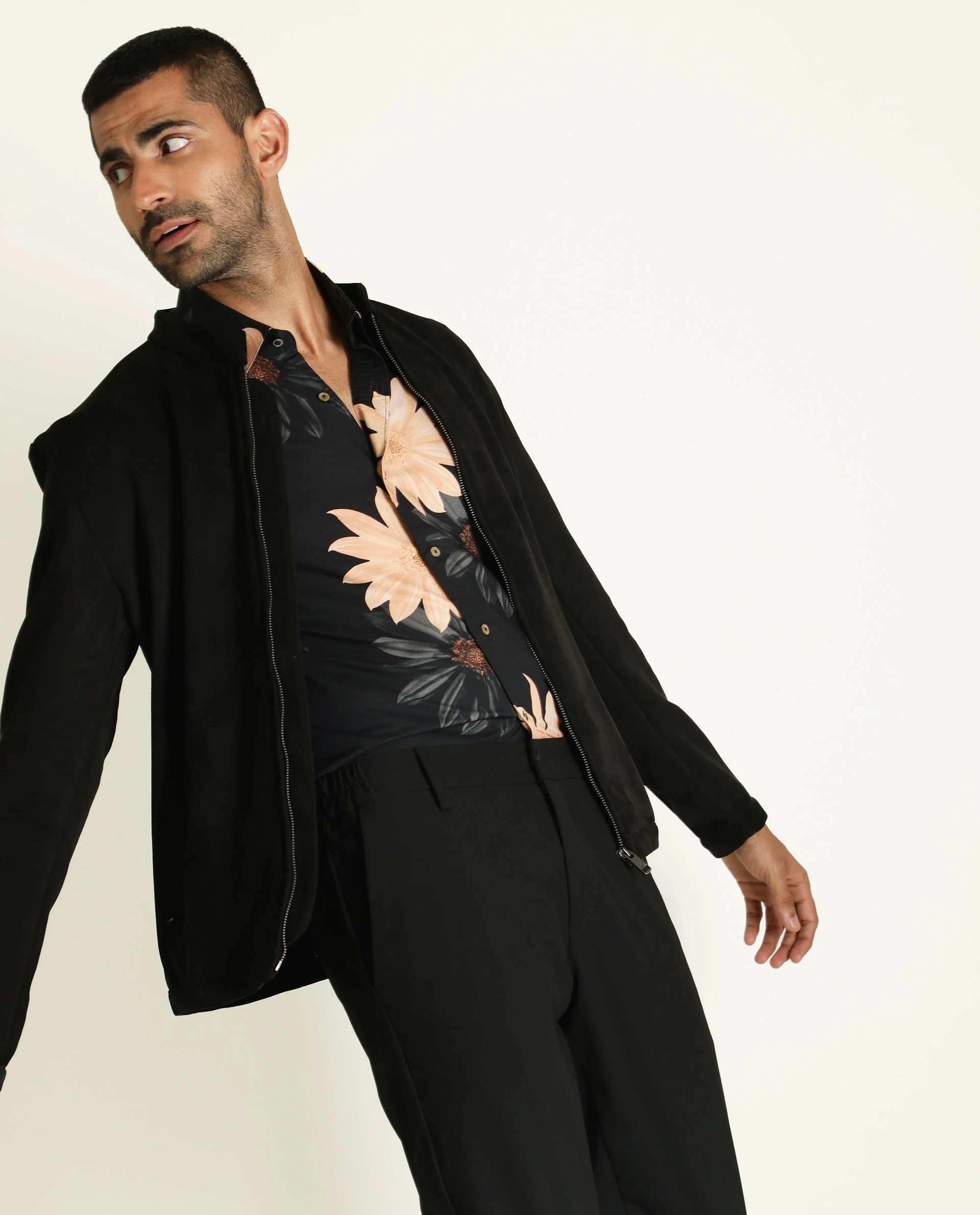 Rare Rabbit Men's Sink Black Suede Plain Regular Fit Full Sleeve Mandarin Collar Jacket - Image 3
