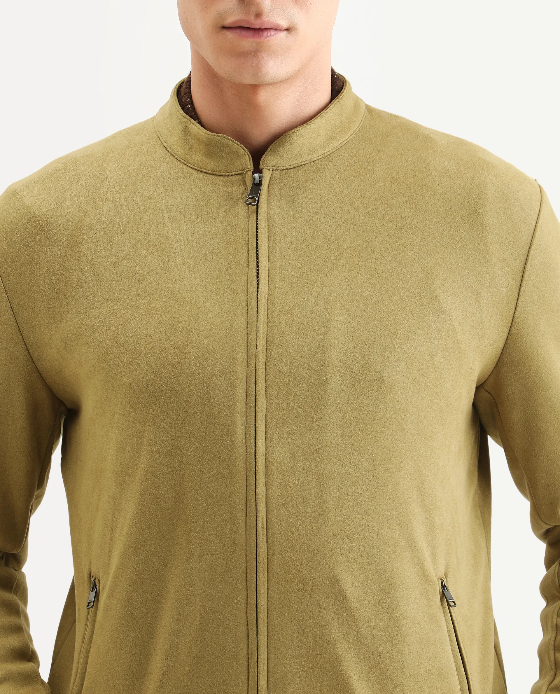 Rare Rabbit Men's Sink Green Plain Regular Fit Full Sleeve Mandarin Collar Jacket - Image 4