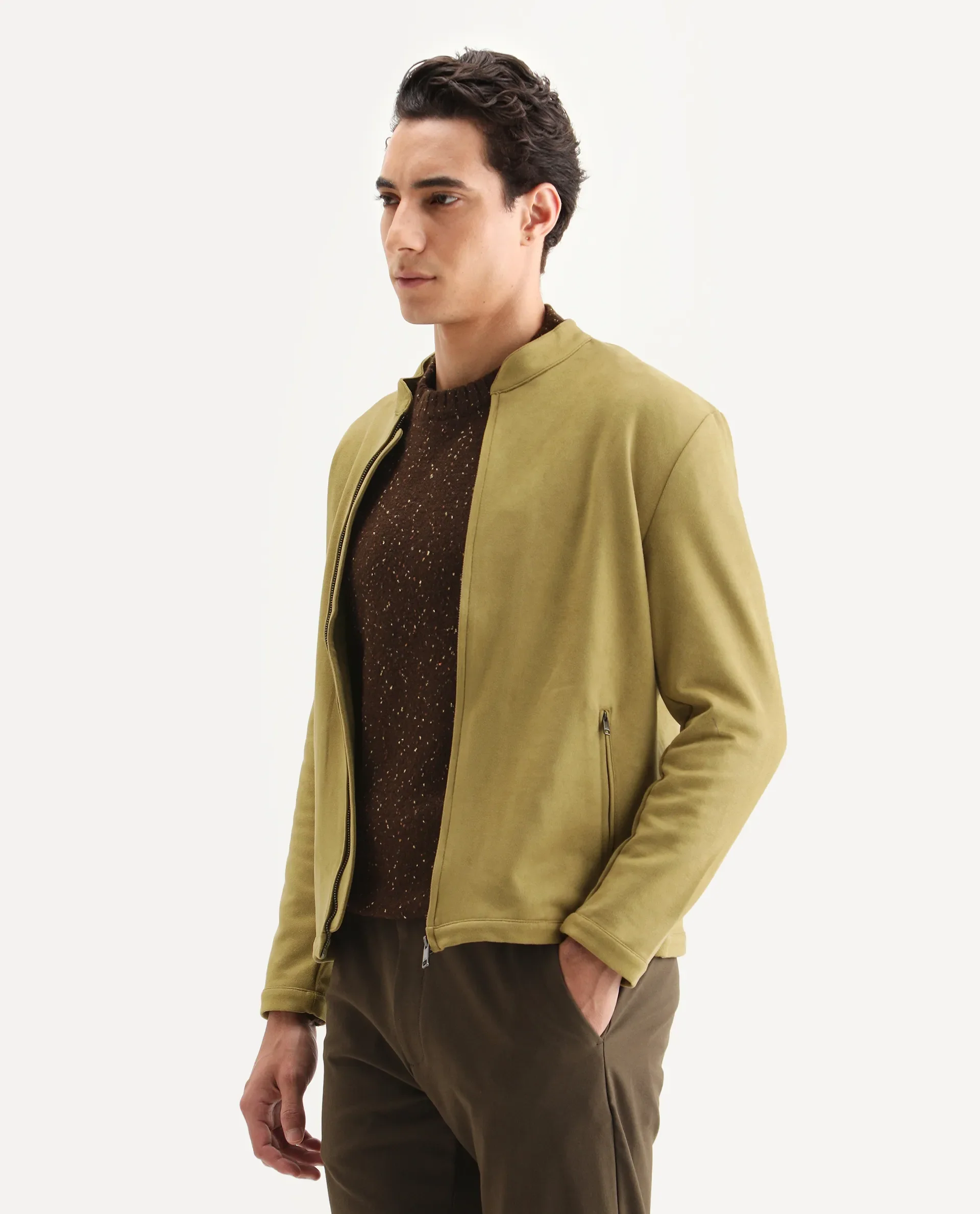 Rare Rabbit Men's Sink Green Plain Regular Fit Full Sleeve Mandarin Collar Jacket - Image 5