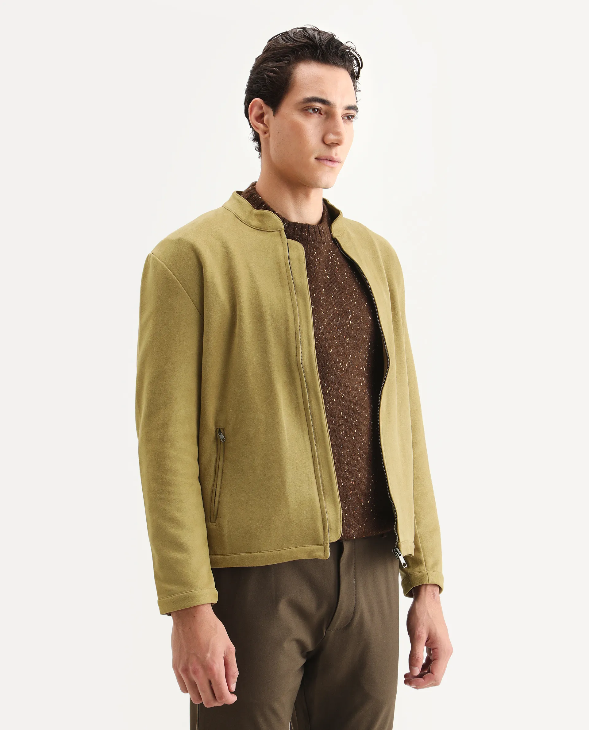Rare Rabbit Men's Sink Green Plain Regular Fit Full Sleeve Mandarin Collar Jacket - Image 6