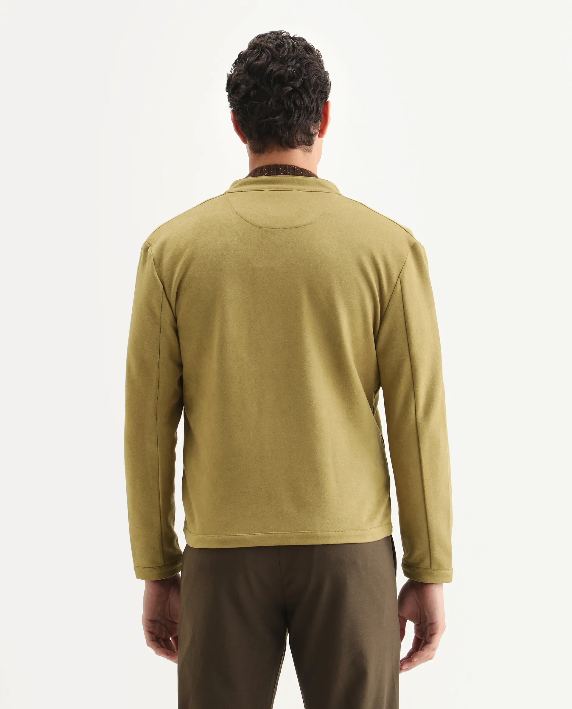 Rare Rabbit Men's Sink Green Plain Regular Fit Full Sleeve Mandarin Collar Jacket - Image 7