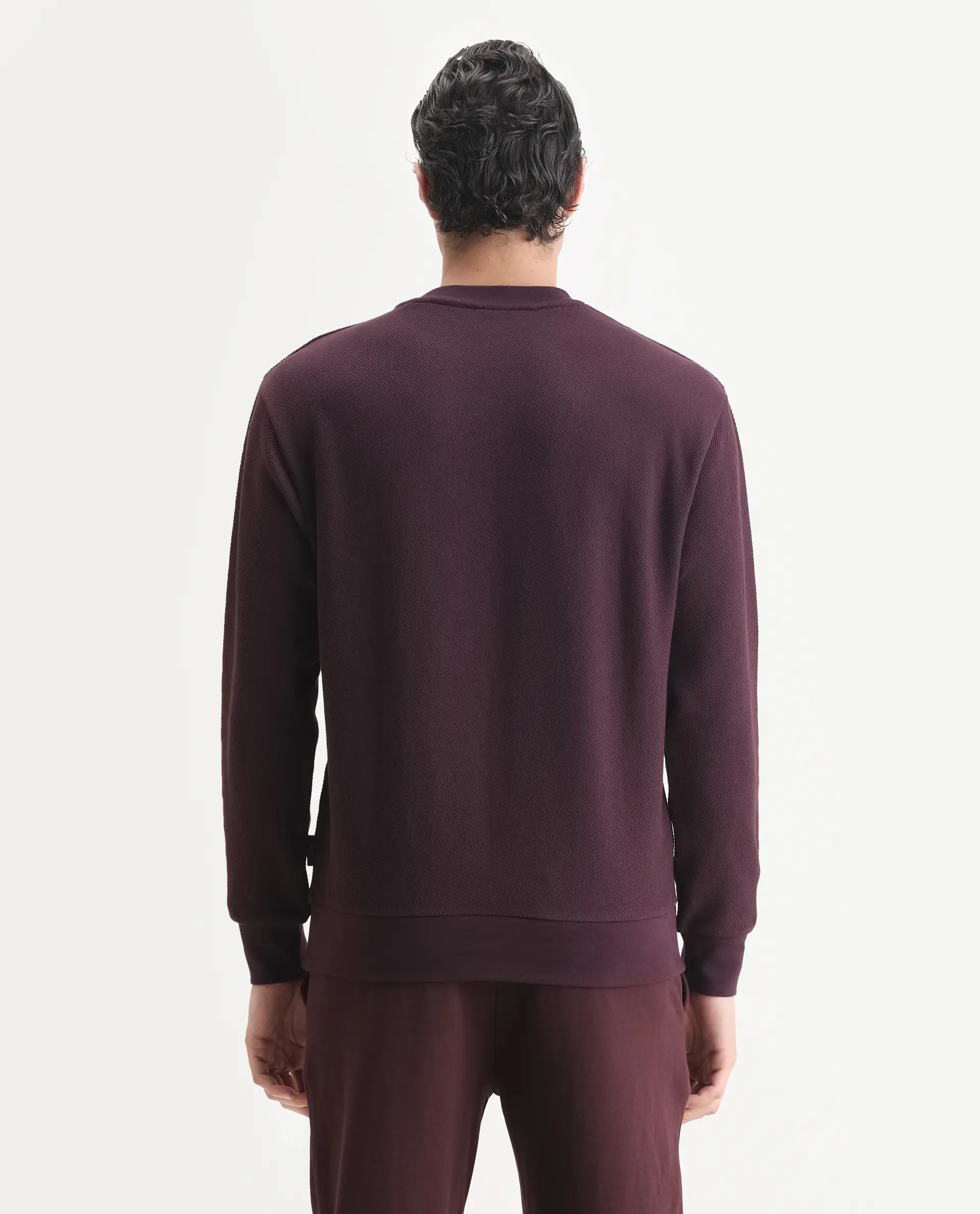Rare Rabbit Men's Sint Dark Maroon Polyester Blend Fabric Full Sleeves Crew Neck Typography Print Sweatshirt - Image 7