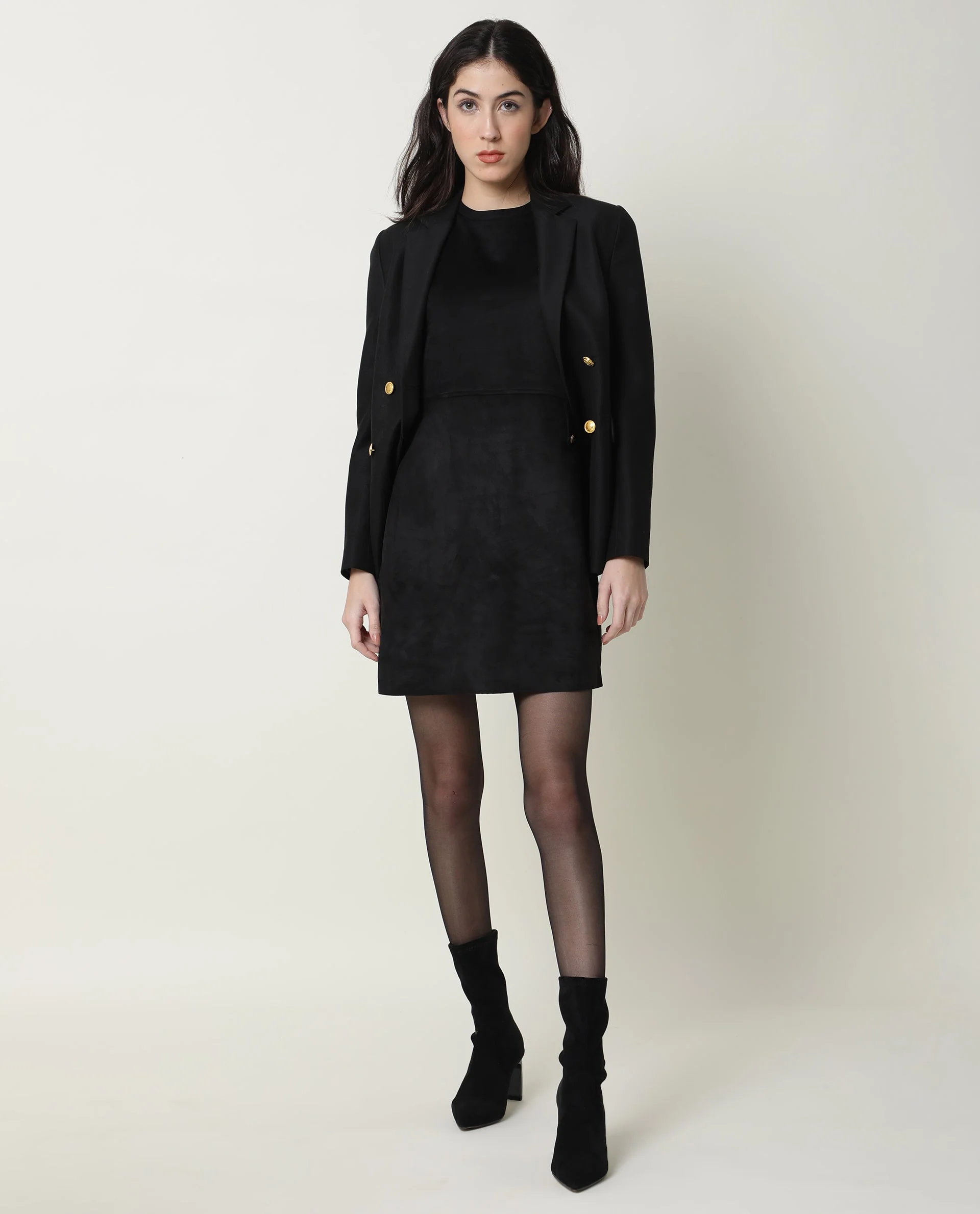 Rareism Women's Sions Black Crew Neck Plain Knee Length Tailored Dress - Image 11