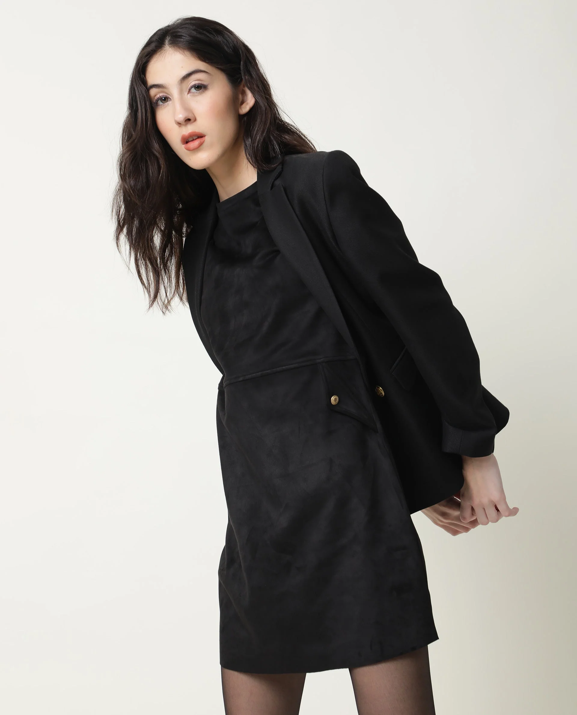 Rareism Women's Sions Black Crew Neck Plain Knee Length Tailored Dress - Image 12