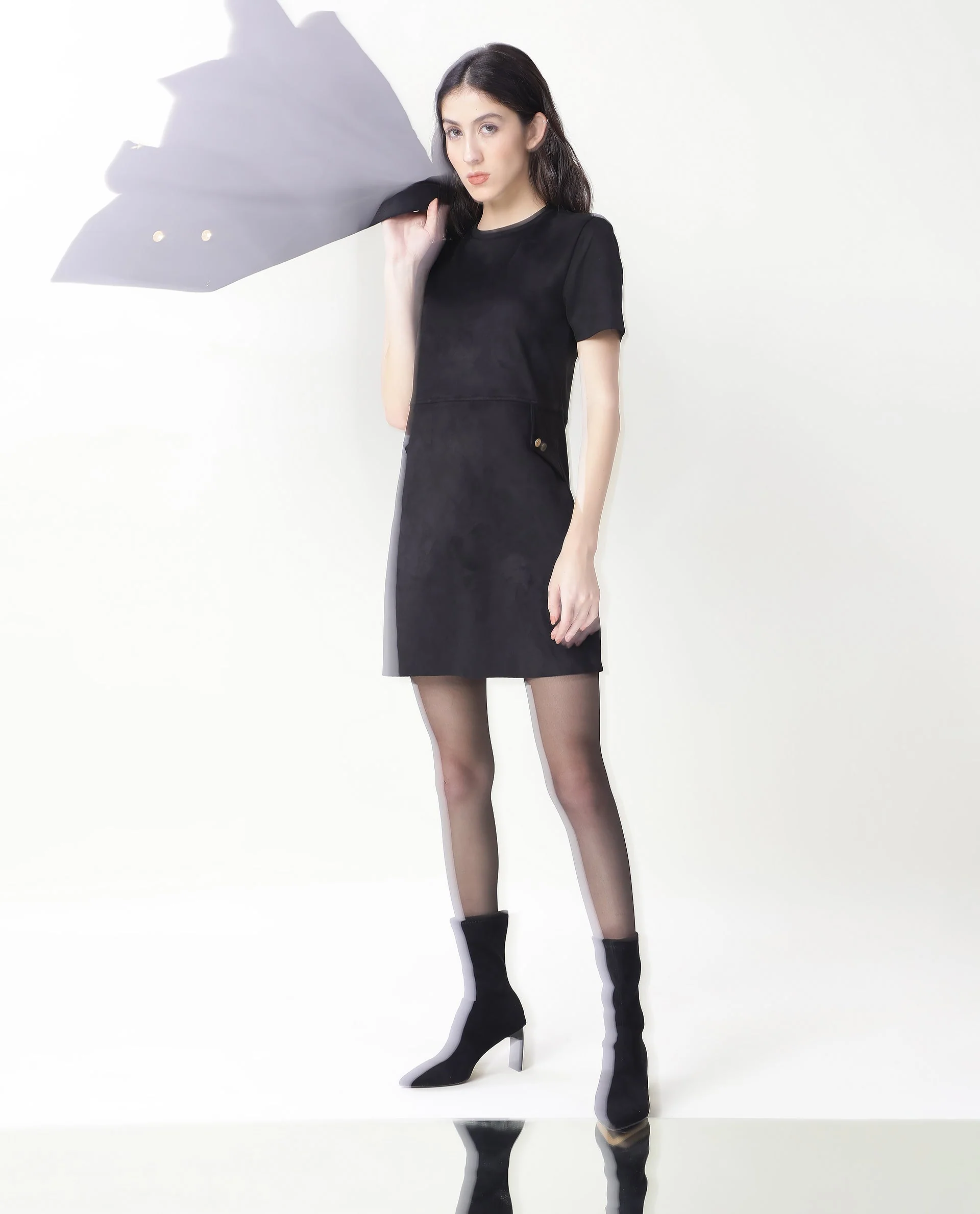 Rareism Women's Sions Black Crew Neck Plain Knee Length Tailored Dress - Image 15