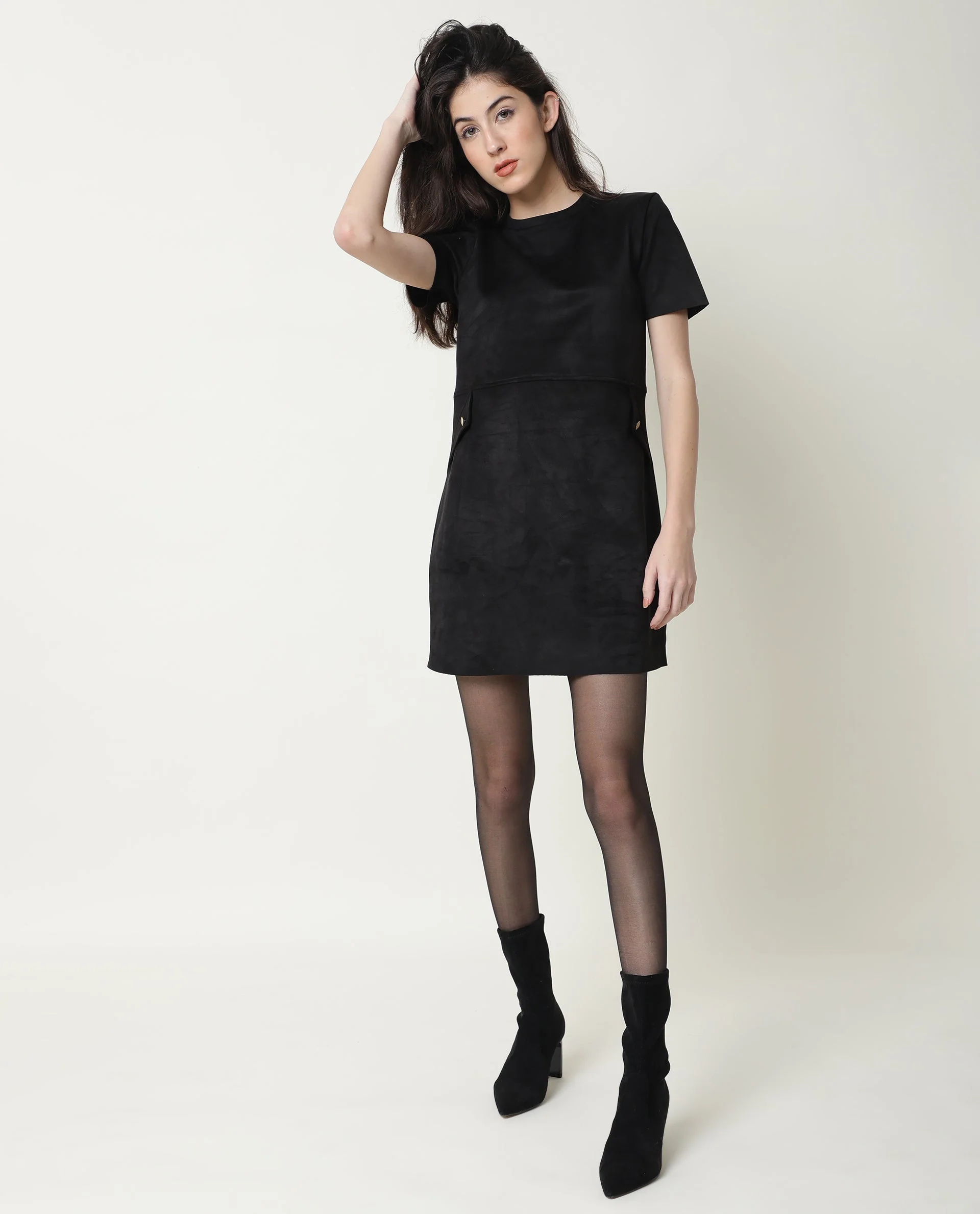 Rareism Women's Sions Black Crew Neck Plain Knee Length Tailored Dress - Image 2