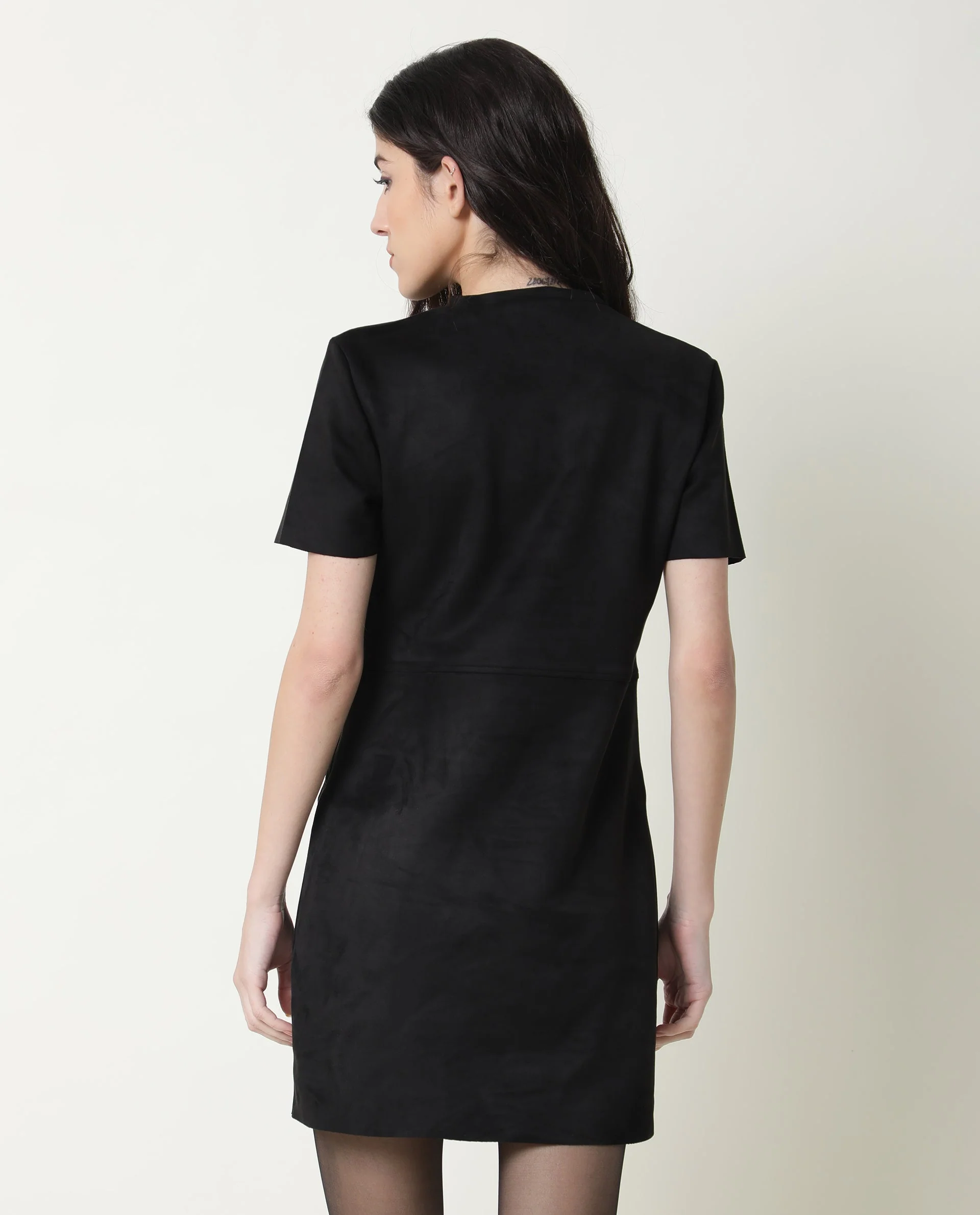 Rareism Women's Sions Black Crew Neck Plain Knee Length Tailored Dress - Image 7