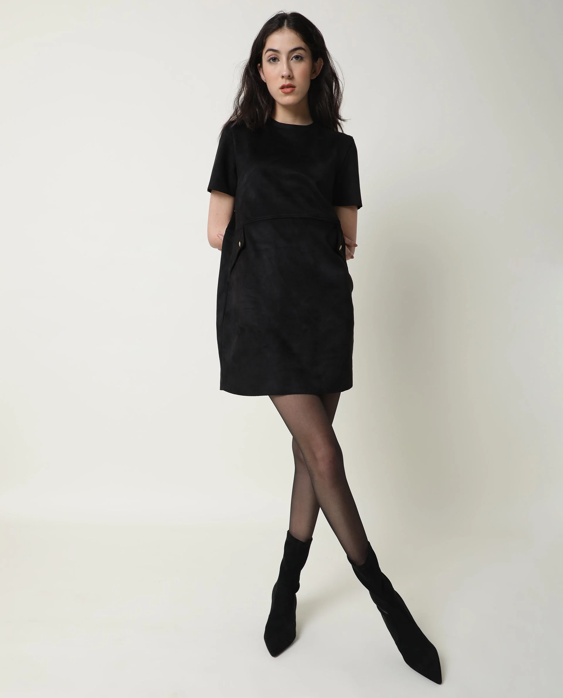 Rareism Women's Sions Black Crew Neck Plain Knee Length Tailored Dress - Image 9