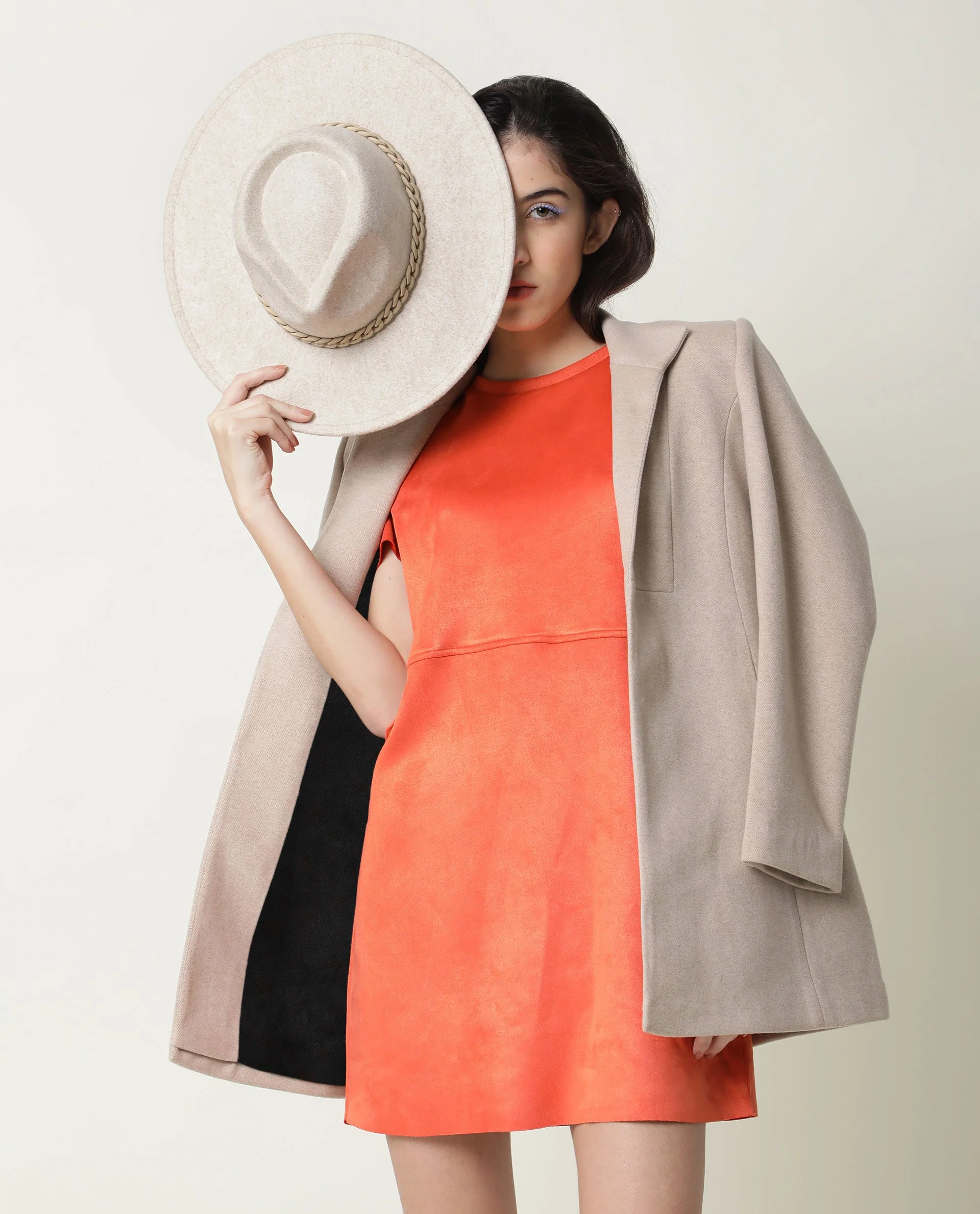 Rareism Women's Sions Orange Polyester Crew Neck Plain Knee Length Tailored Dress - Image 13