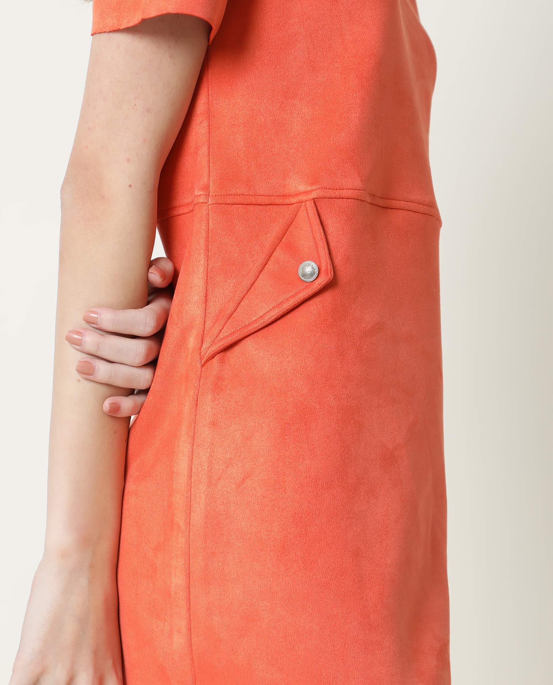 Rareism Women's Sions Orange Polyester Crew Neck Plain Knee Length Tailored Dress - Image 3