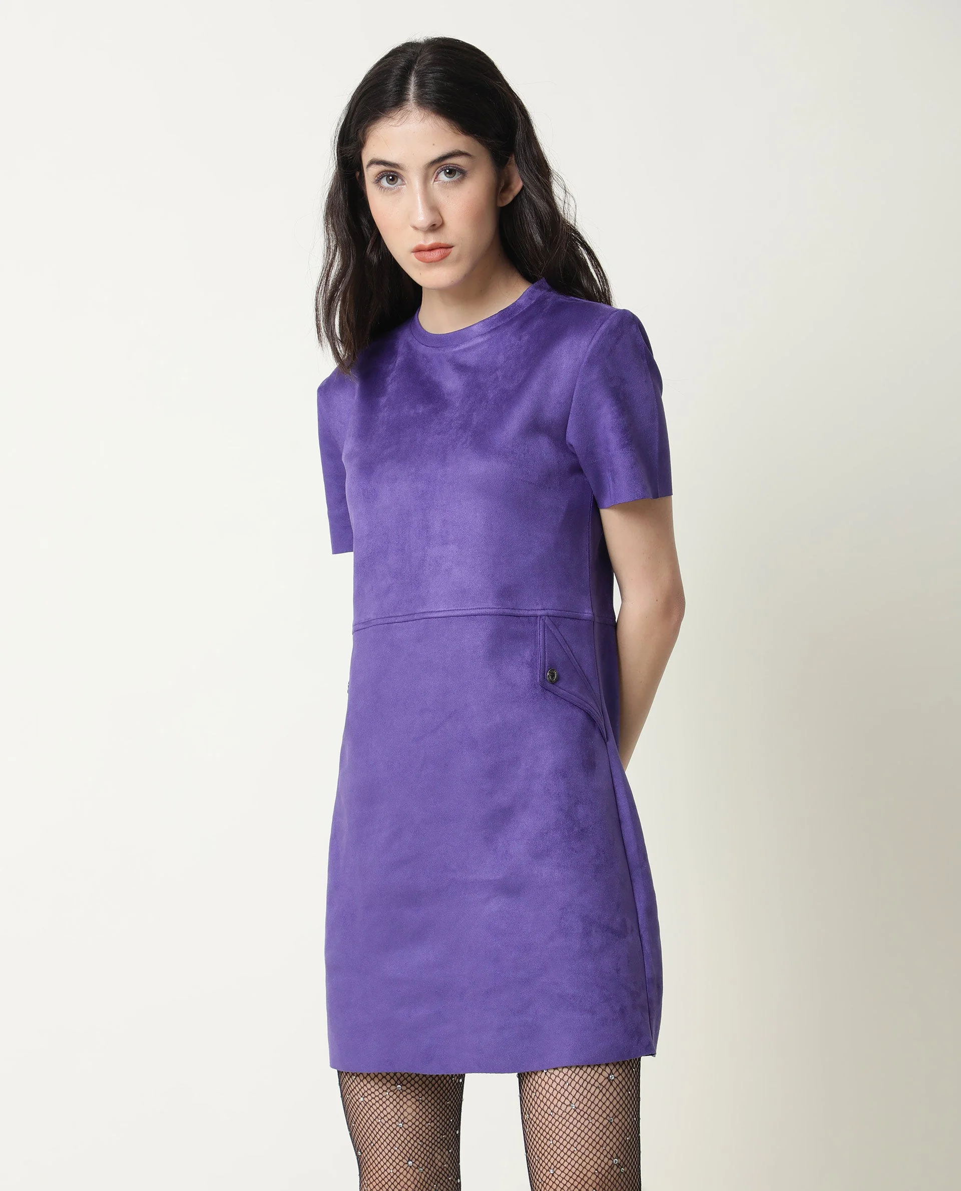 Rareism Women Sions Purple Round Neck Short Sleeves Mini Dress - Image 7