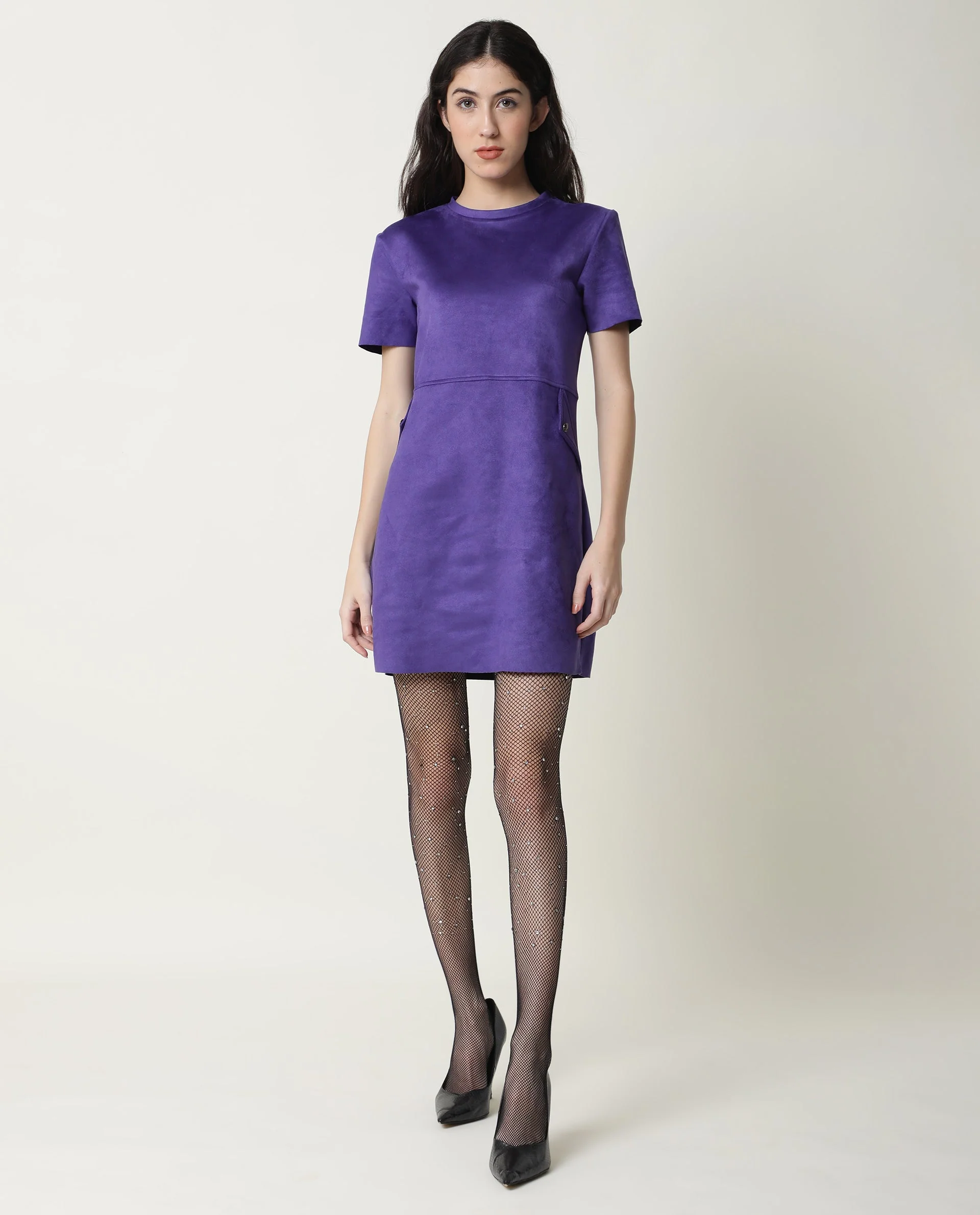 Rareism Women Sions Purple Round Neck Short Sleeves Mini Dress - Image 9