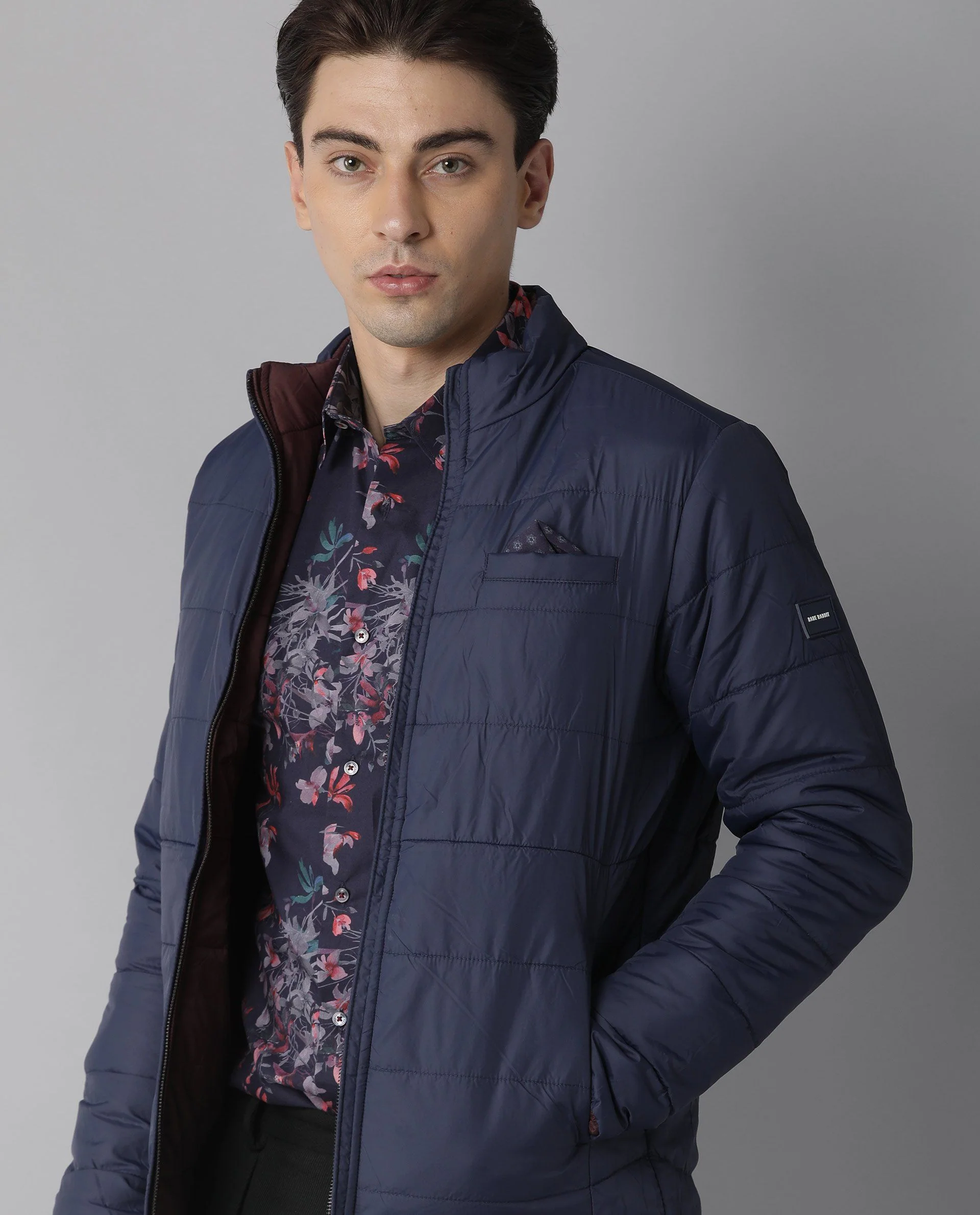 Rare Rabbit Men's Sirex Navy Nylon Plain Regular Fit Full Sleeve High Neck Jacket - Image 3
