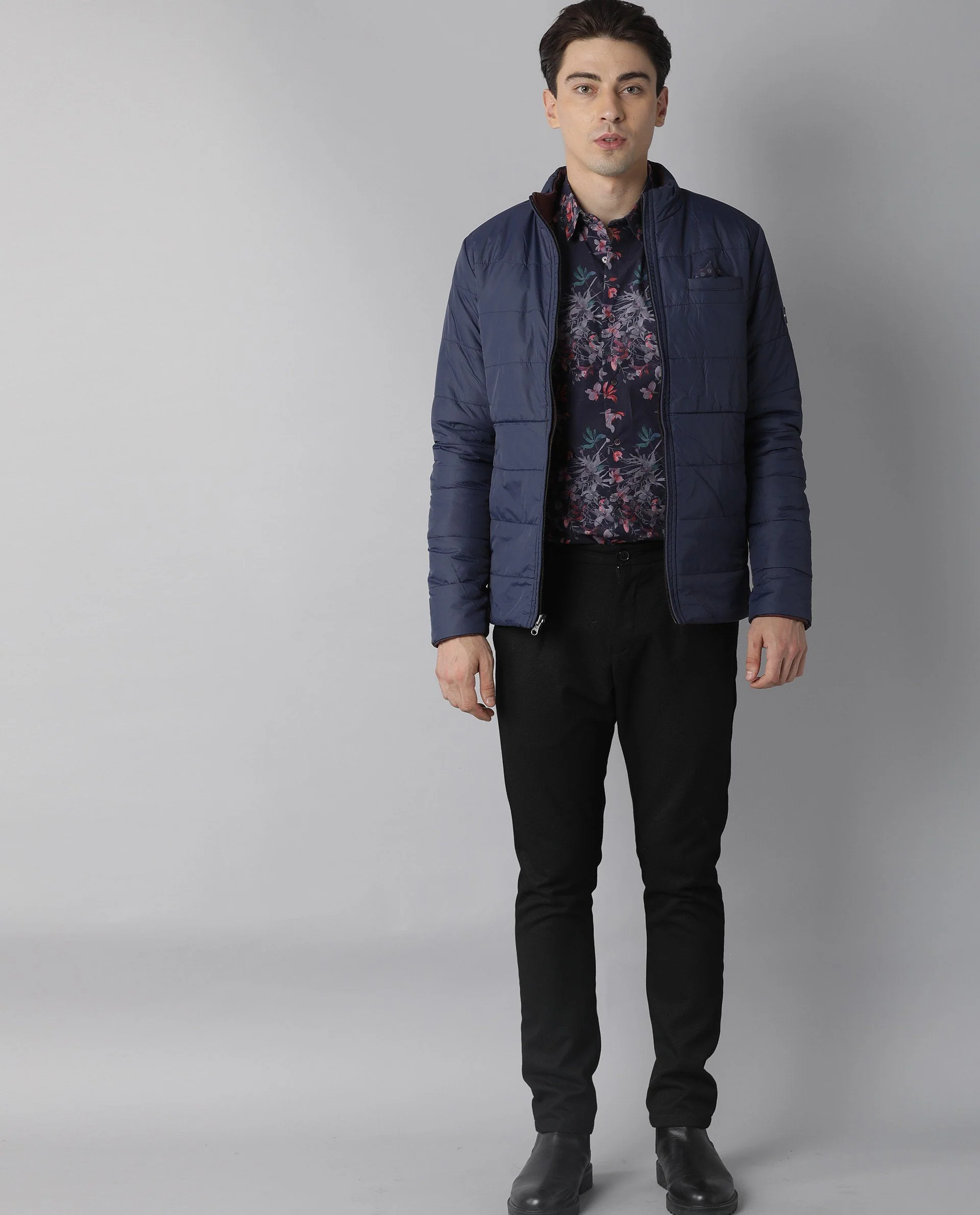 Rare Rabbit Men's Sirex Navy Nylon Plain Regular Fit Full Sleeve High Neck Jacket - Image 5