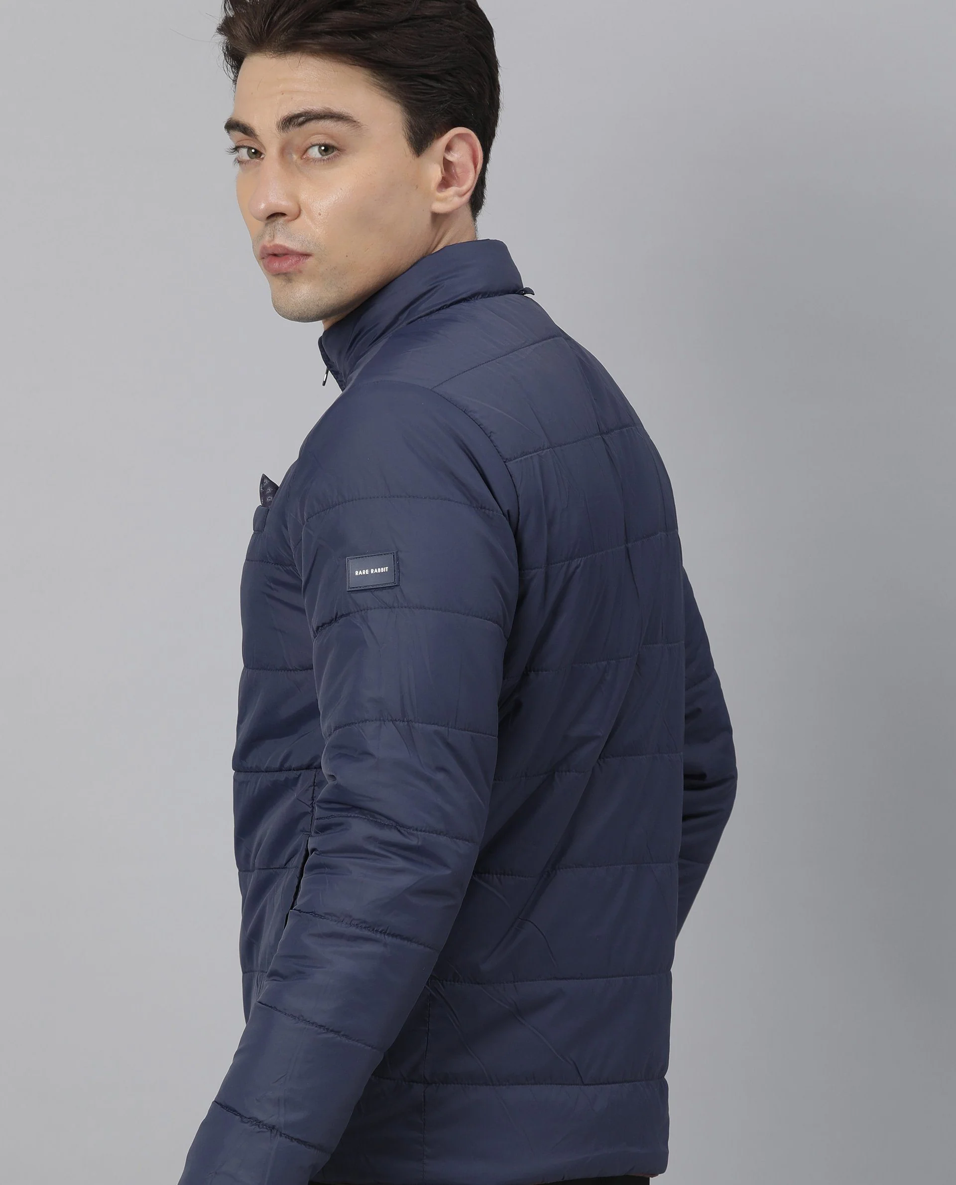 Rare Rabbit Men's Sirex Navy Nylon Plain Regular Fit Full Sleeve High Neck Jacket - Image 6