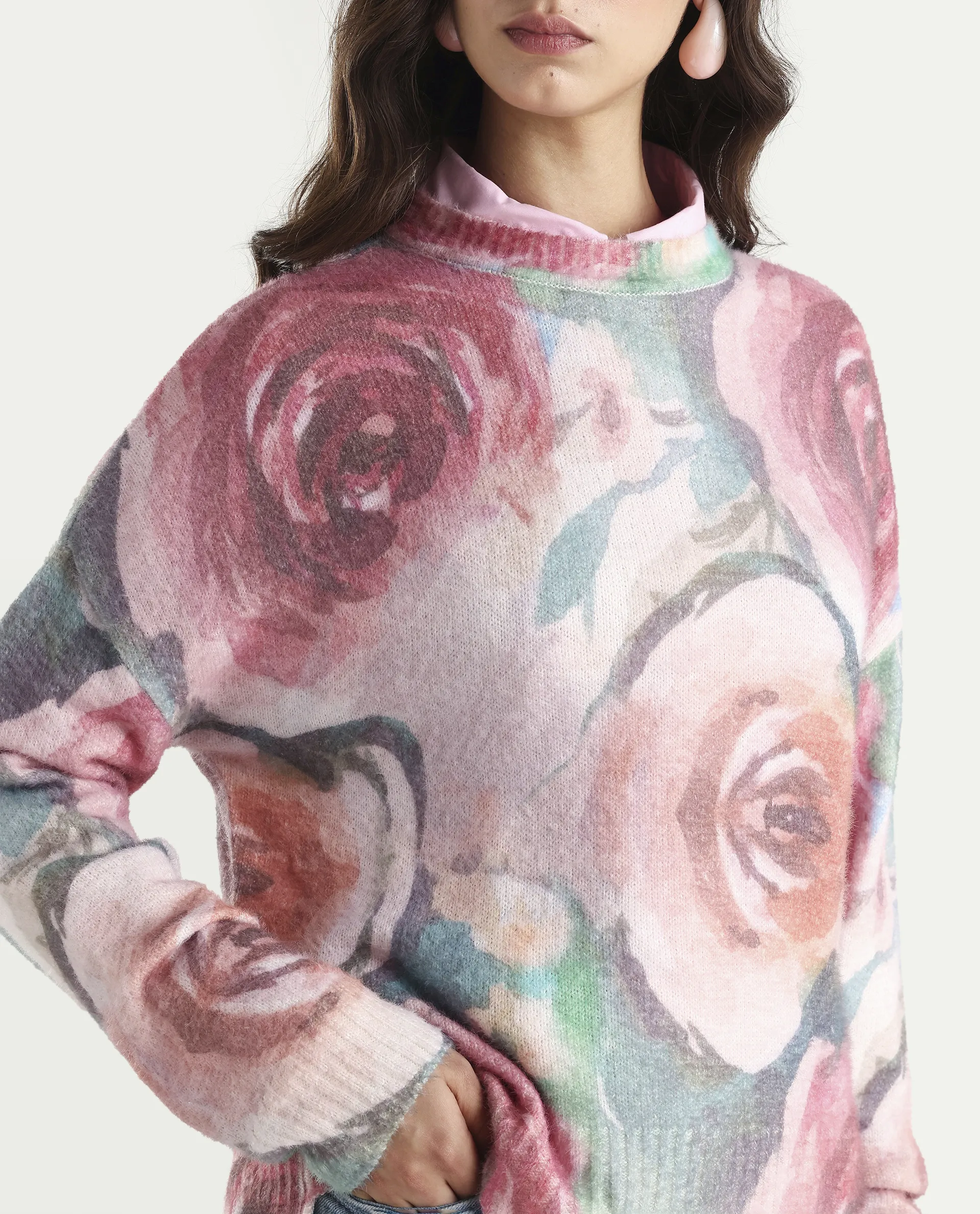 Rareism Women's Siri-R Dusky Multi Acrylic Blend Relaxed Fit Printed Sweater - Image 4