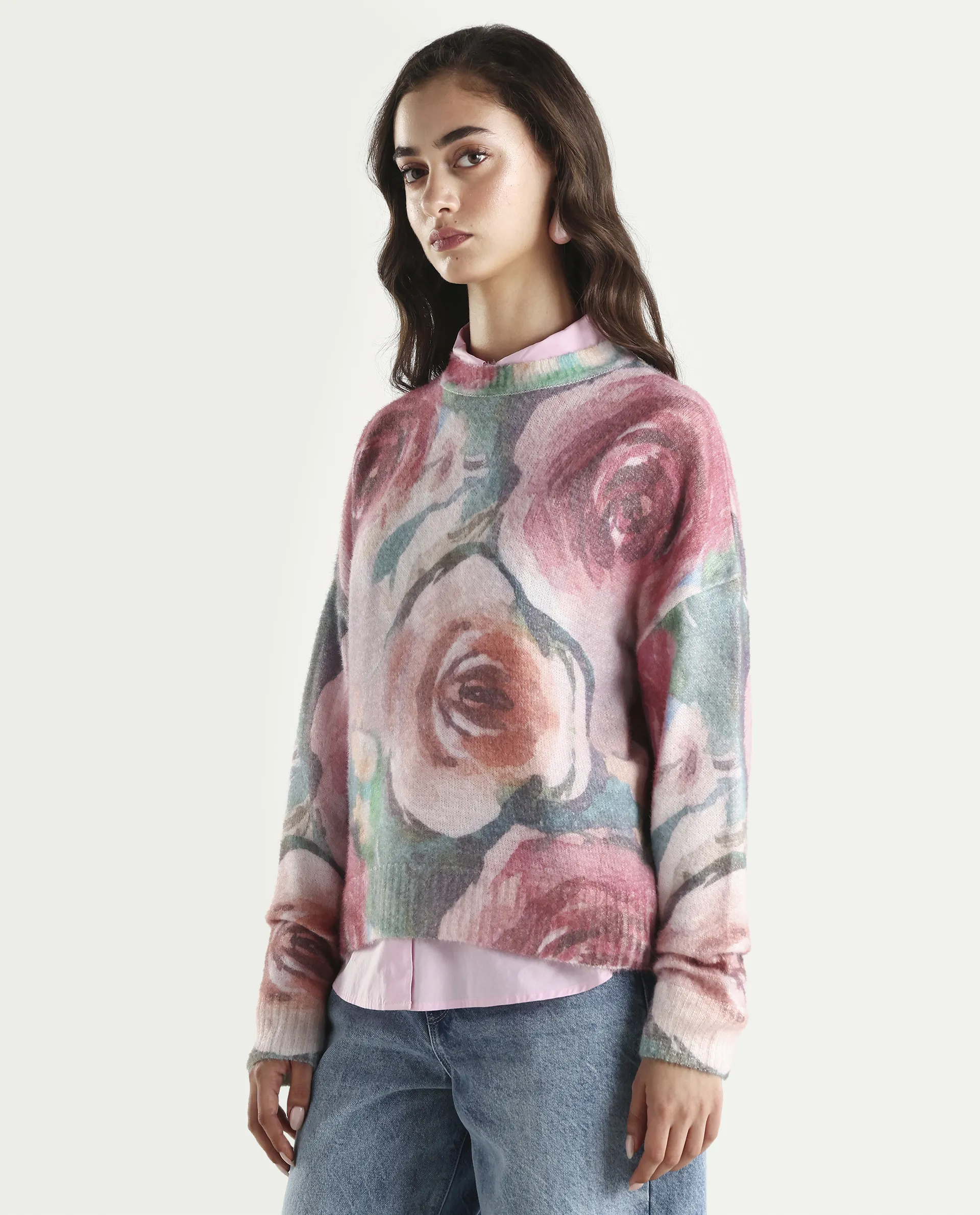 Rareism Women's Siri-R Dusky Multi Acrylic Blend Relaxed Fit Printed Sweater - Image 5