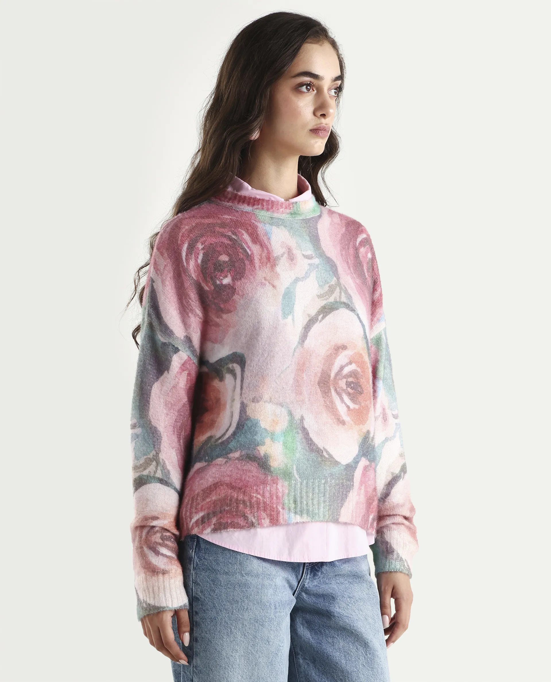 Rareism Women's Siri-R Dusky Multi Acrylic Blend Relaxed Fit Printed Sweater - Image 6
