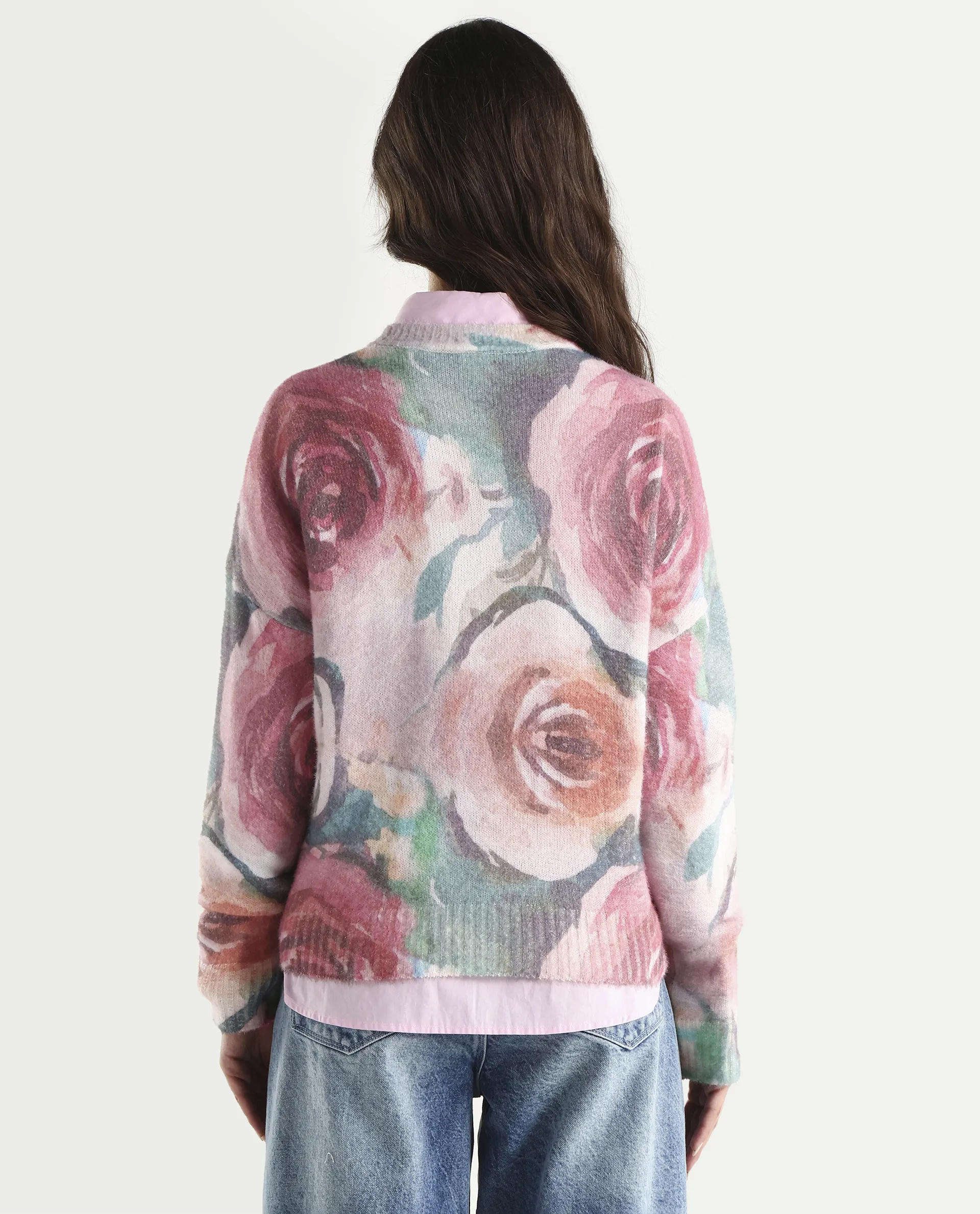 Rareism Women's Siri-R Dusky Multi Acrylic Blend Relaxed Fit Printed Sweater - Image 7