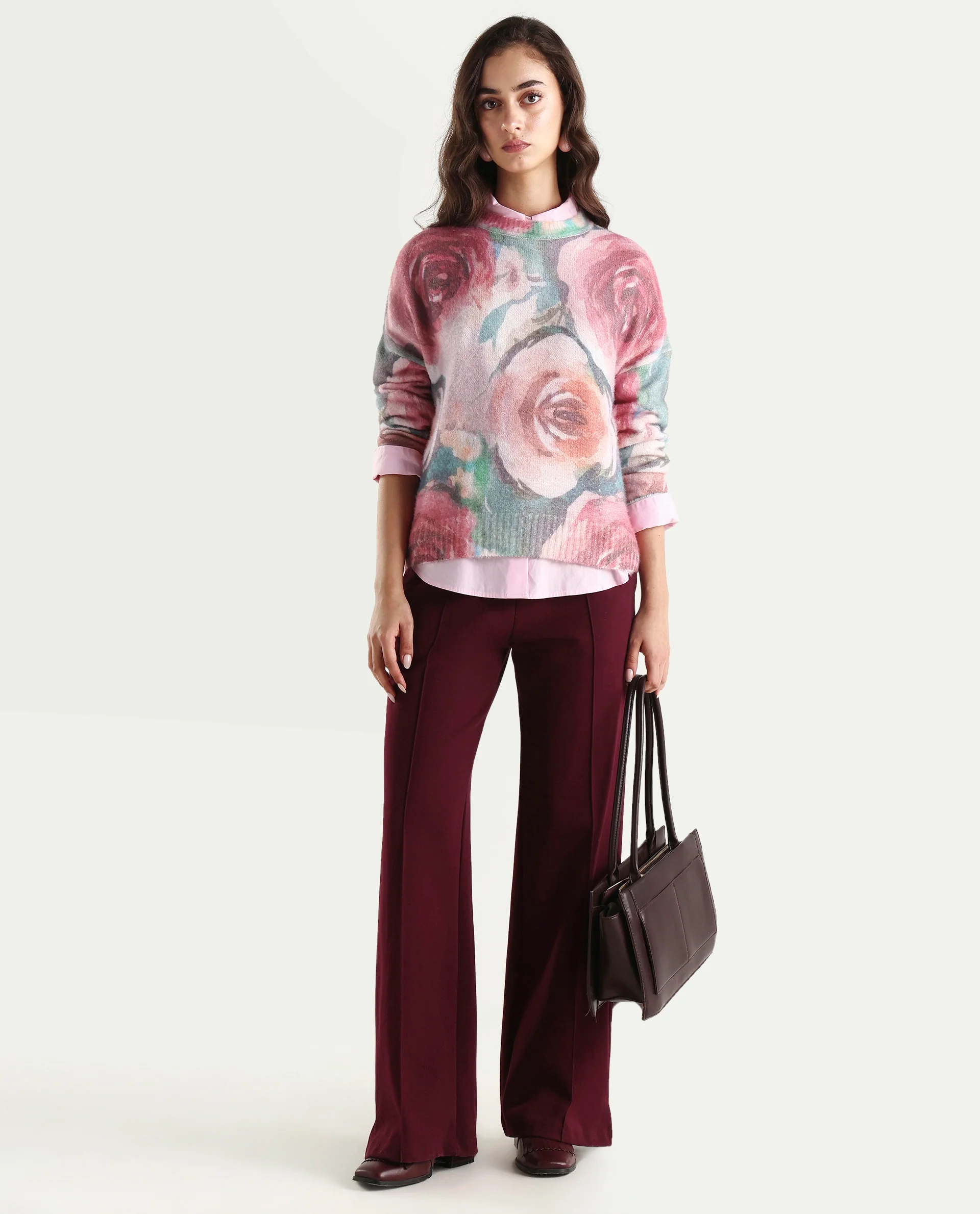 Rareism Women's Siri Dusky Multi Acrylic Blend High Neck Relaxed Fit Sweater - Image 2