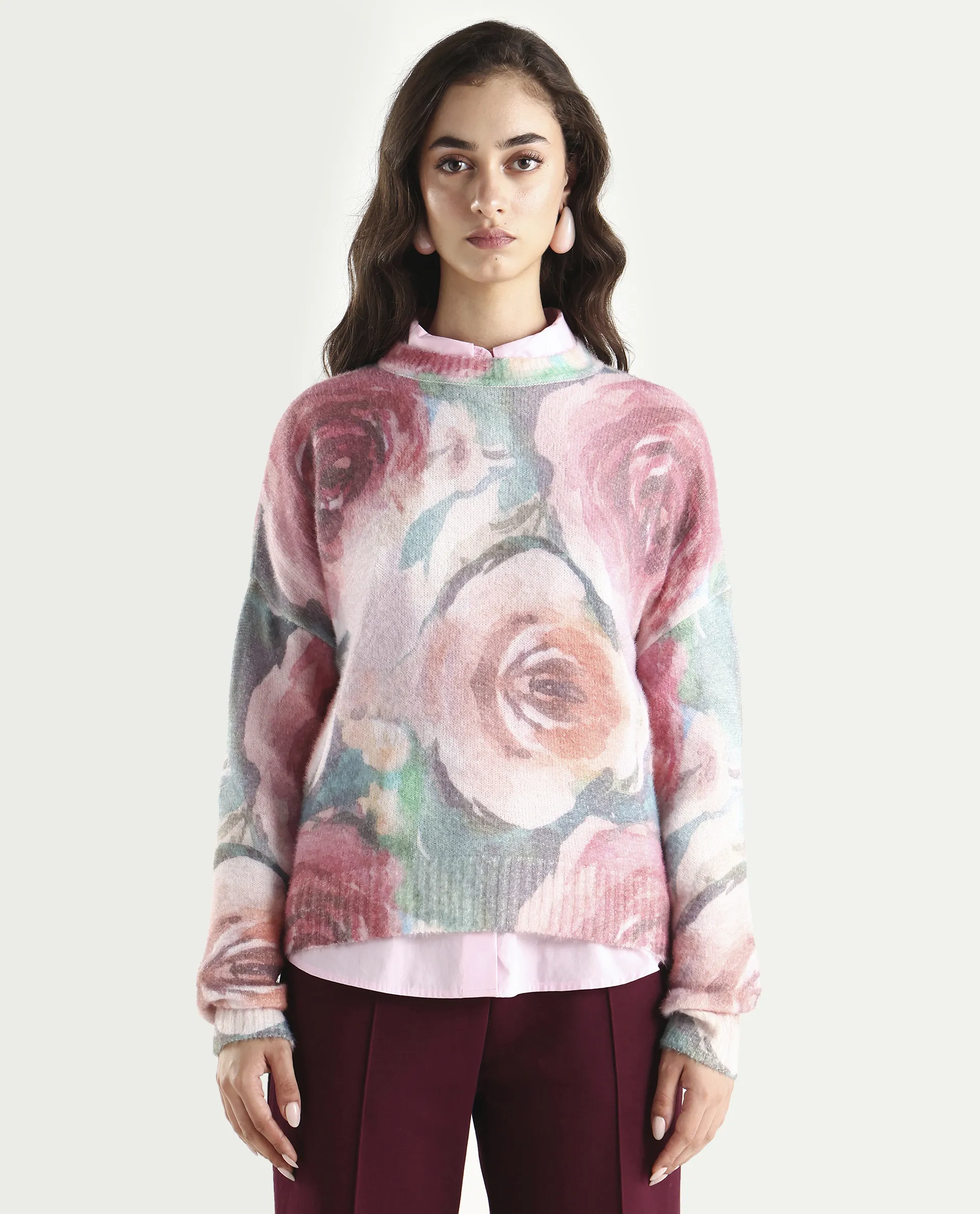 Rareism Women's Siri Dusky Multi Acrylic Blend High Neck Relaxed Fit Sweater - Image 3