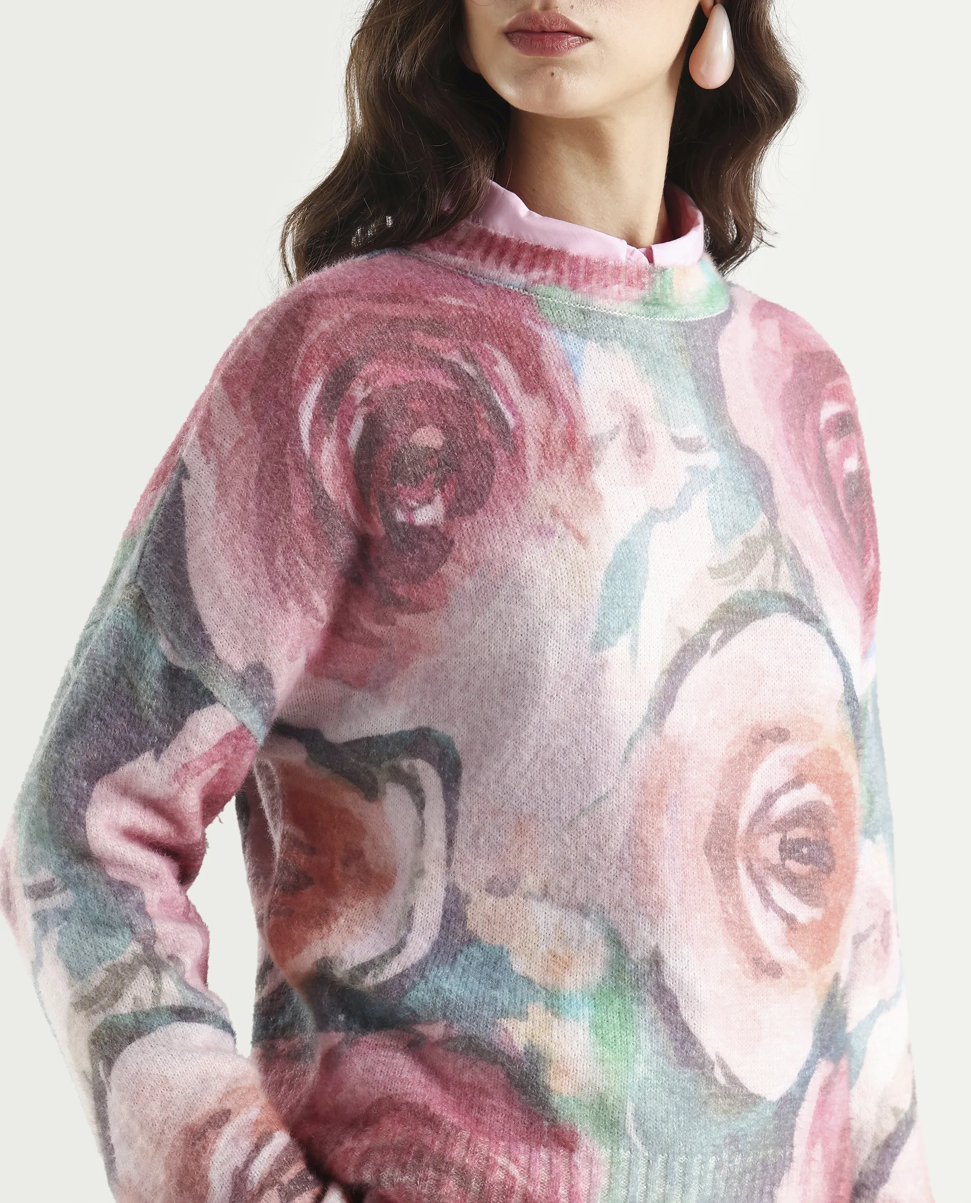 Rareism Women's Siri Dusky Multi Acrylic Blend High Neck Relaxed Fit Sweater - Image 4