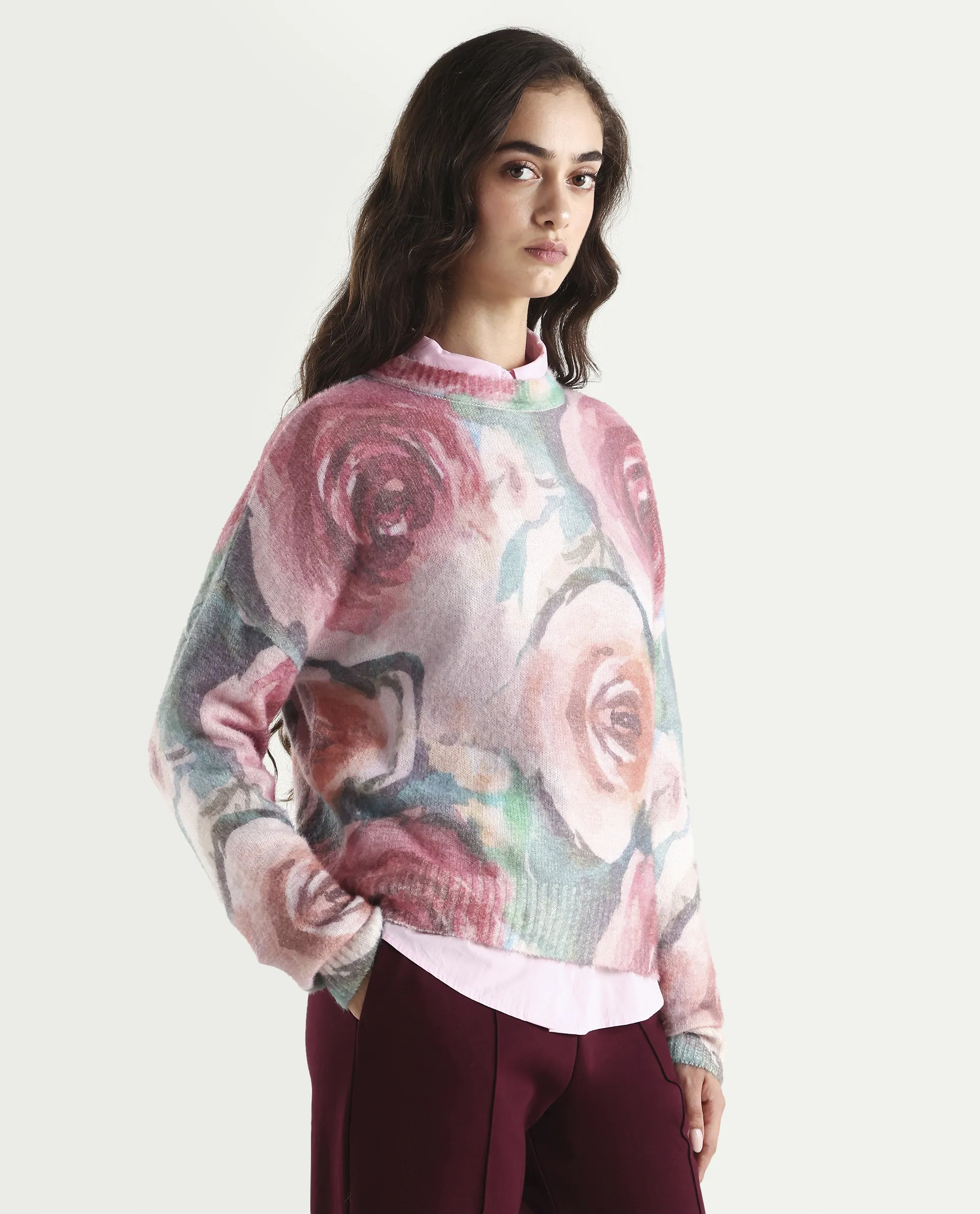 Rareism Women's Siri Dusky Multi Acrylic Blend High Neck Relaxed Fit Sweater - Image 6