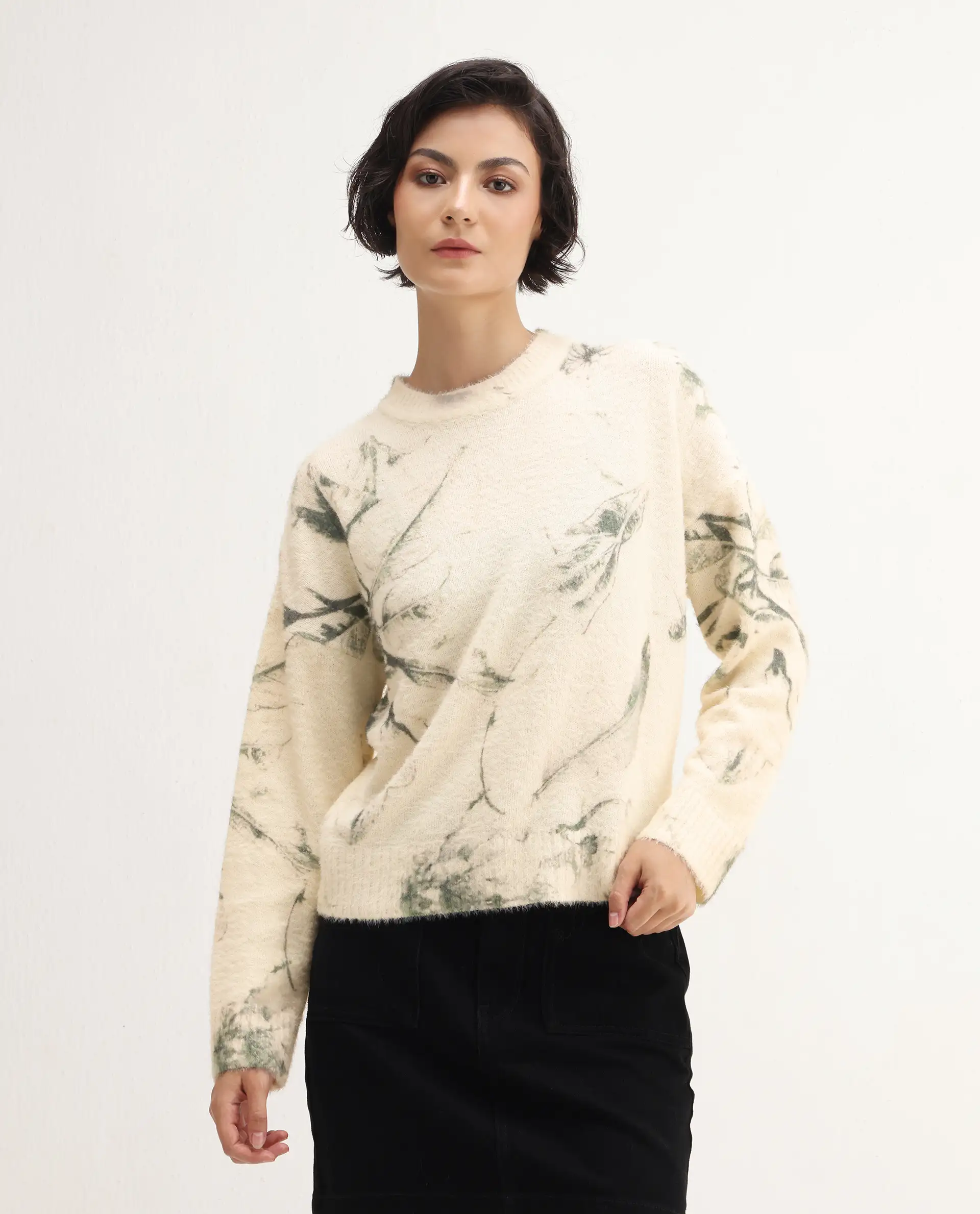 Rareism Women's Siriam Light Multi Acrylic Blend Crew Neck Relaxed Fit Sweater - Image 3