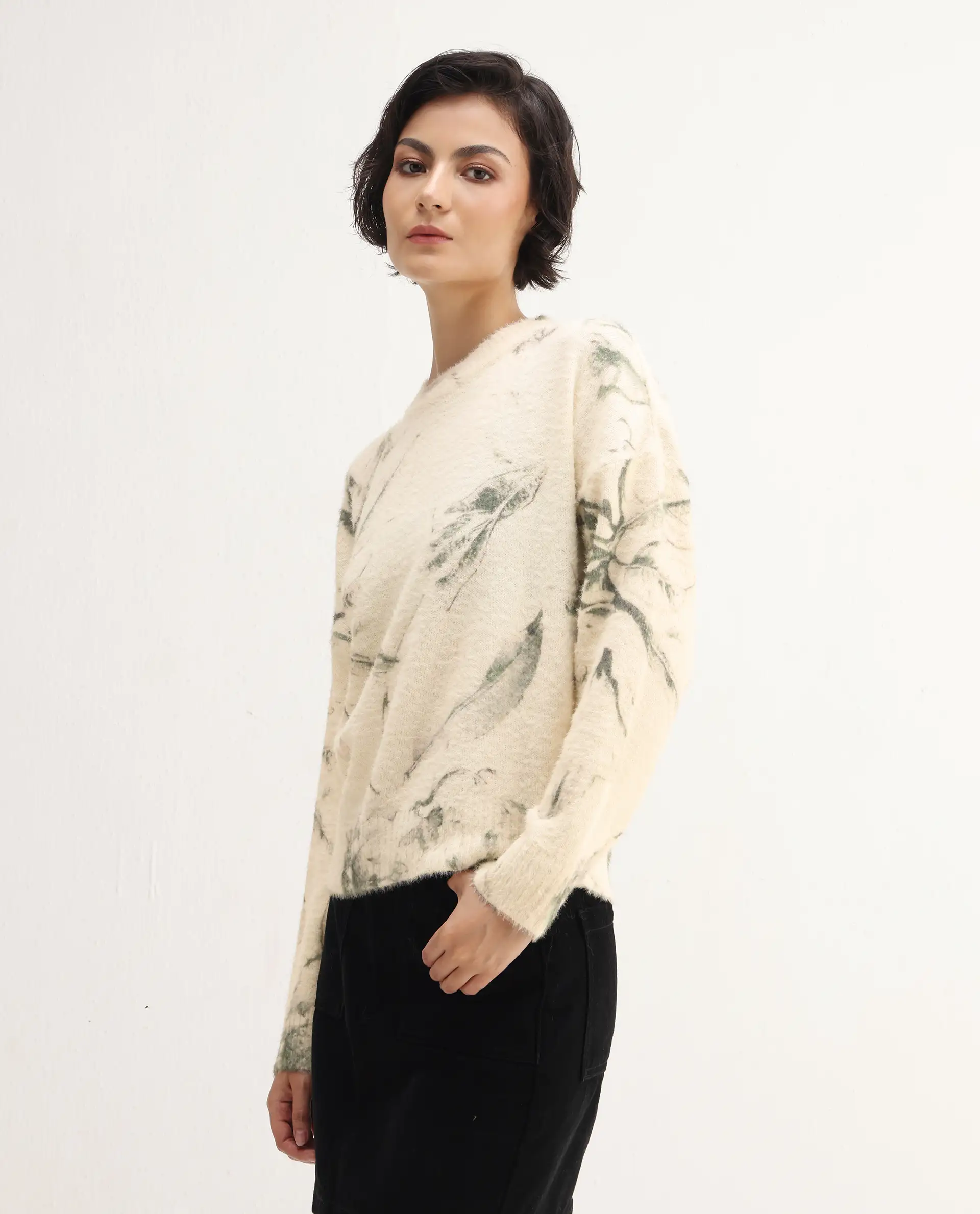 Rareism Women's Siriam Light Multi Acrylic Blend Crew Neck Relaxed Fit Sweater - Image 5