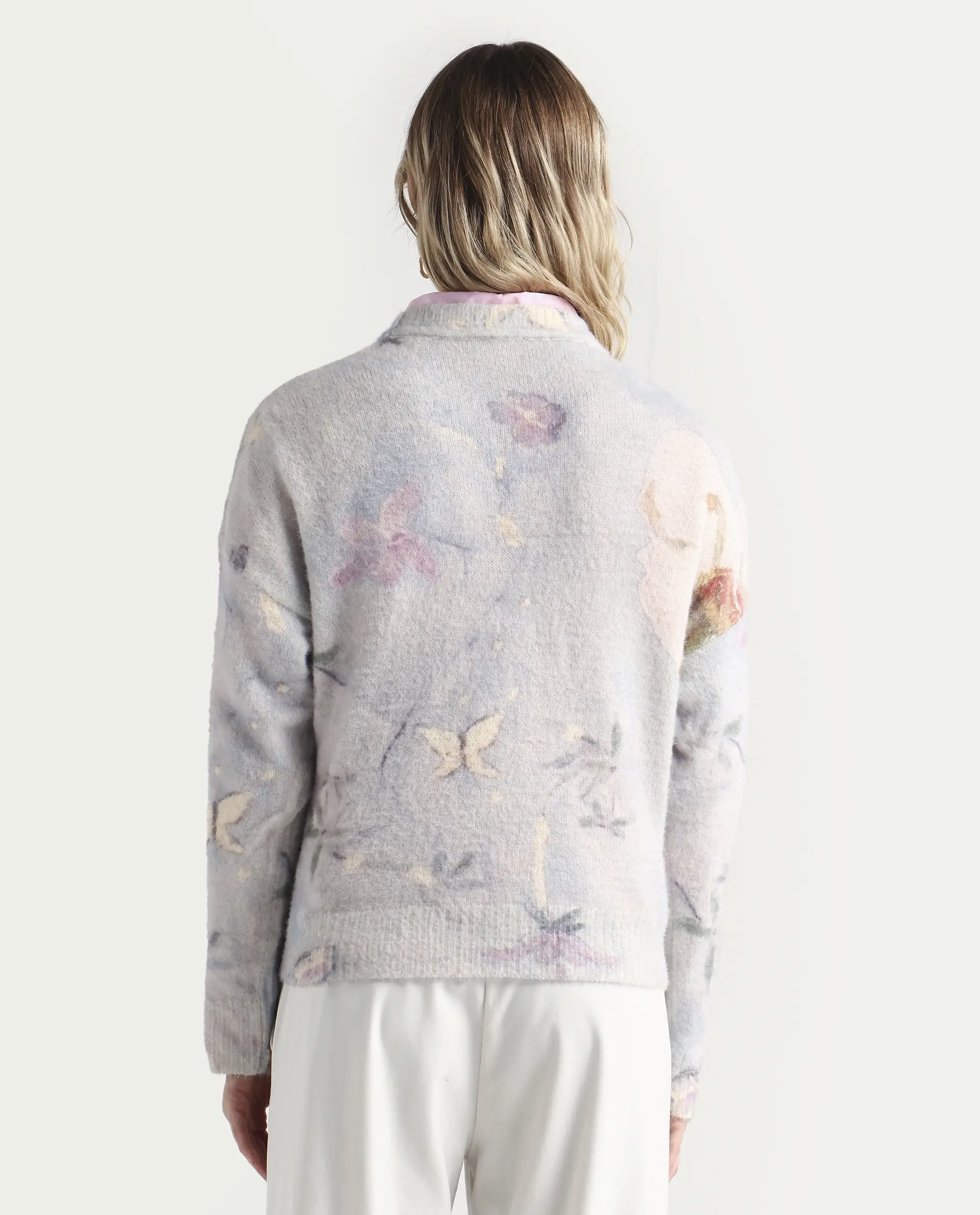 Rareism Women's Siriko Light Multi Acrylic Blend Crew Neck Floral Print Relaxed Fit Sweater - Image 7