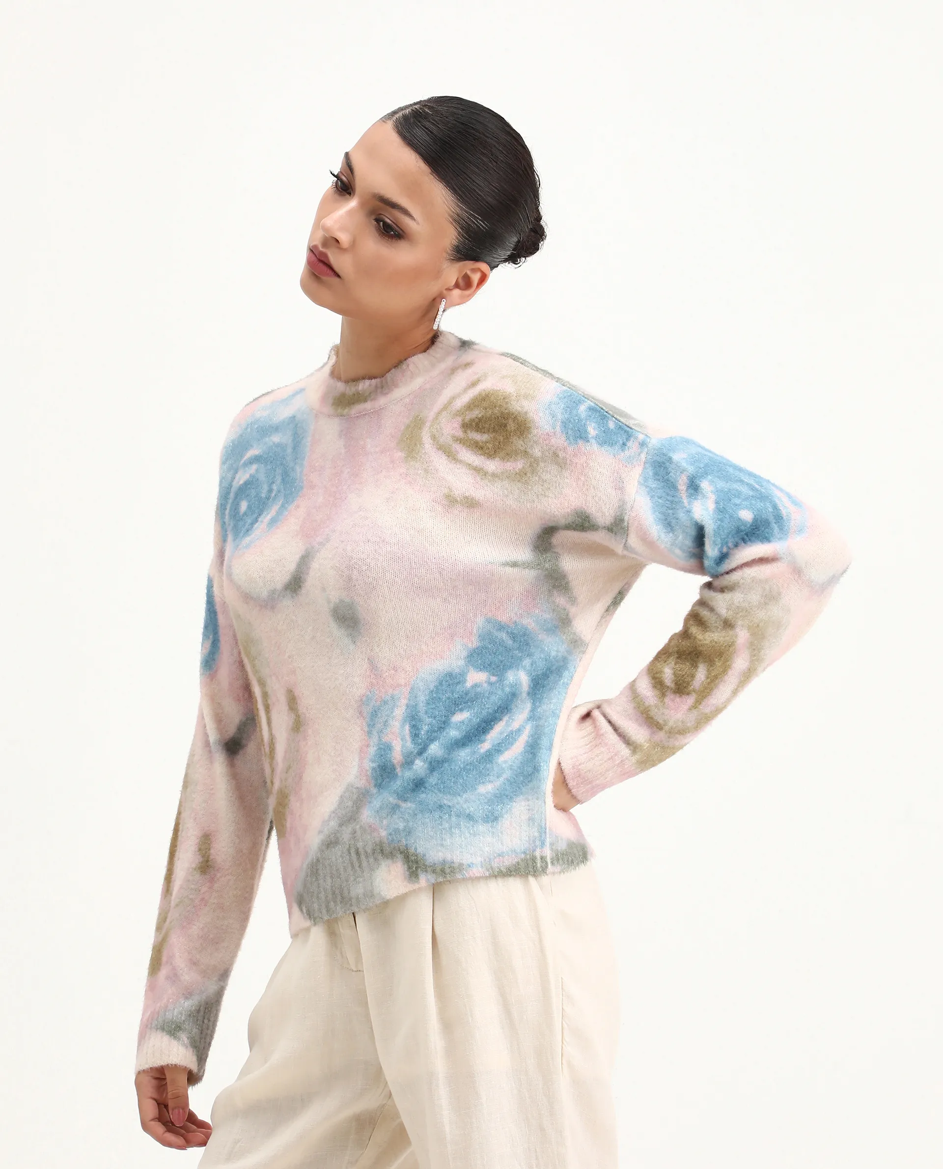 Rareism Women's Siril Dusky Multi Acrylic Blend Crew Neck Relaxed Fit Sweater - Image 7
