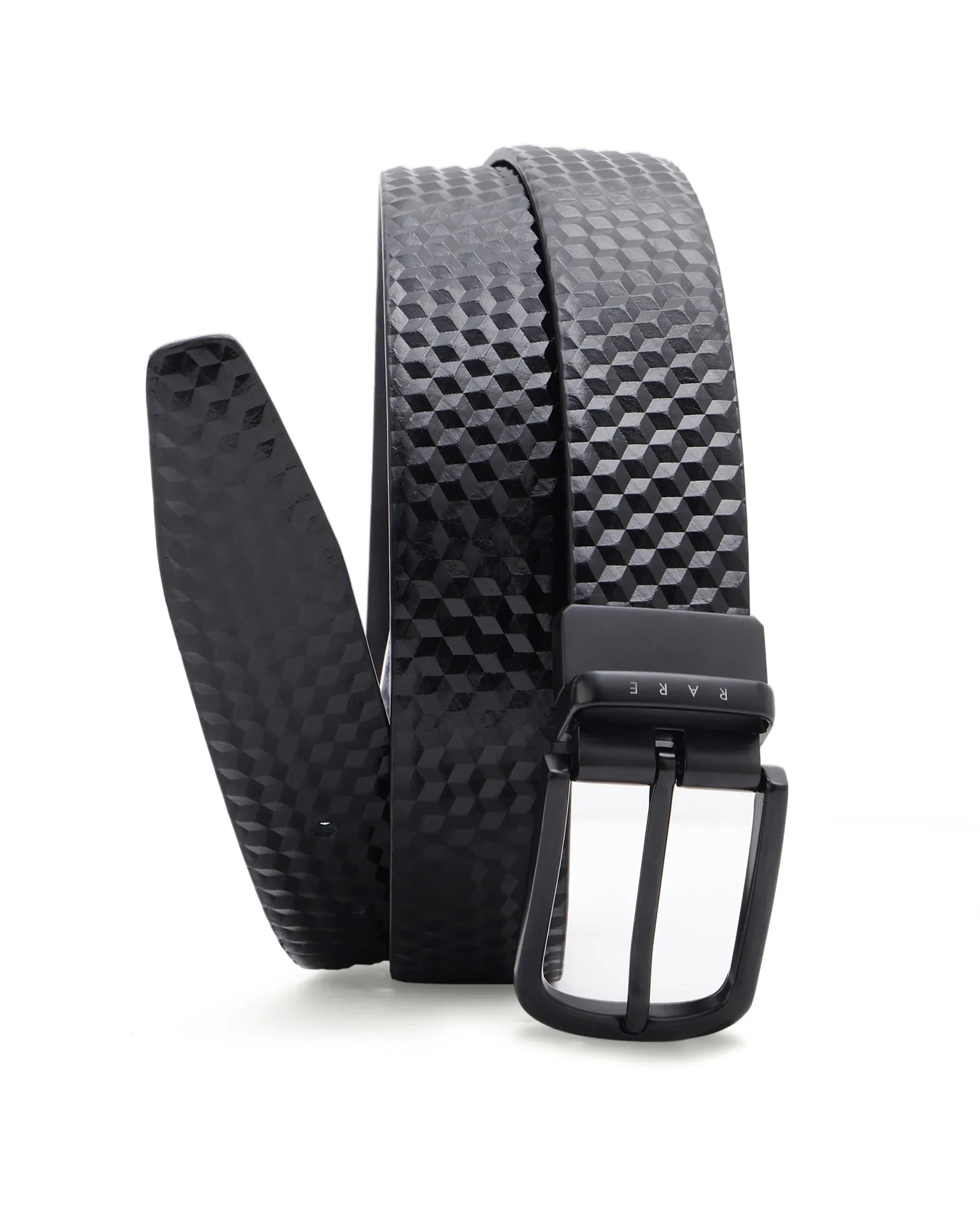 Rare Rabbit Men's Sirius Black Reversible Textured Pattern Genuine Leather Belt - Image 2
