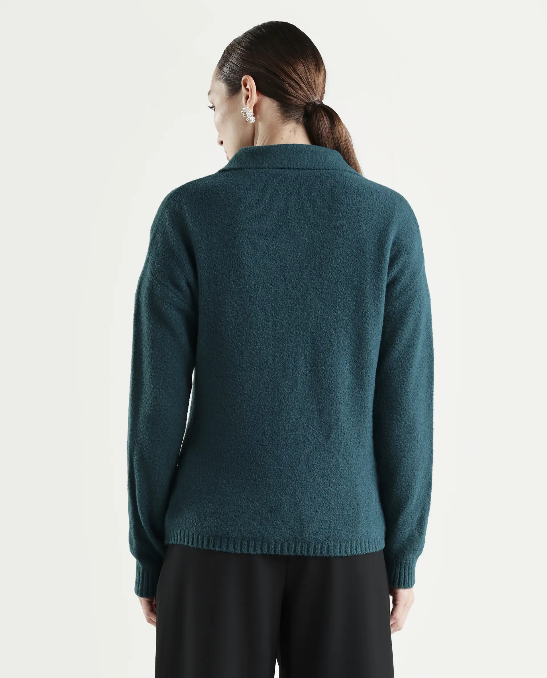 Rareism Women's Sirnak Green Drop Collar Plain Relaxed Fit Sweater - Image 7