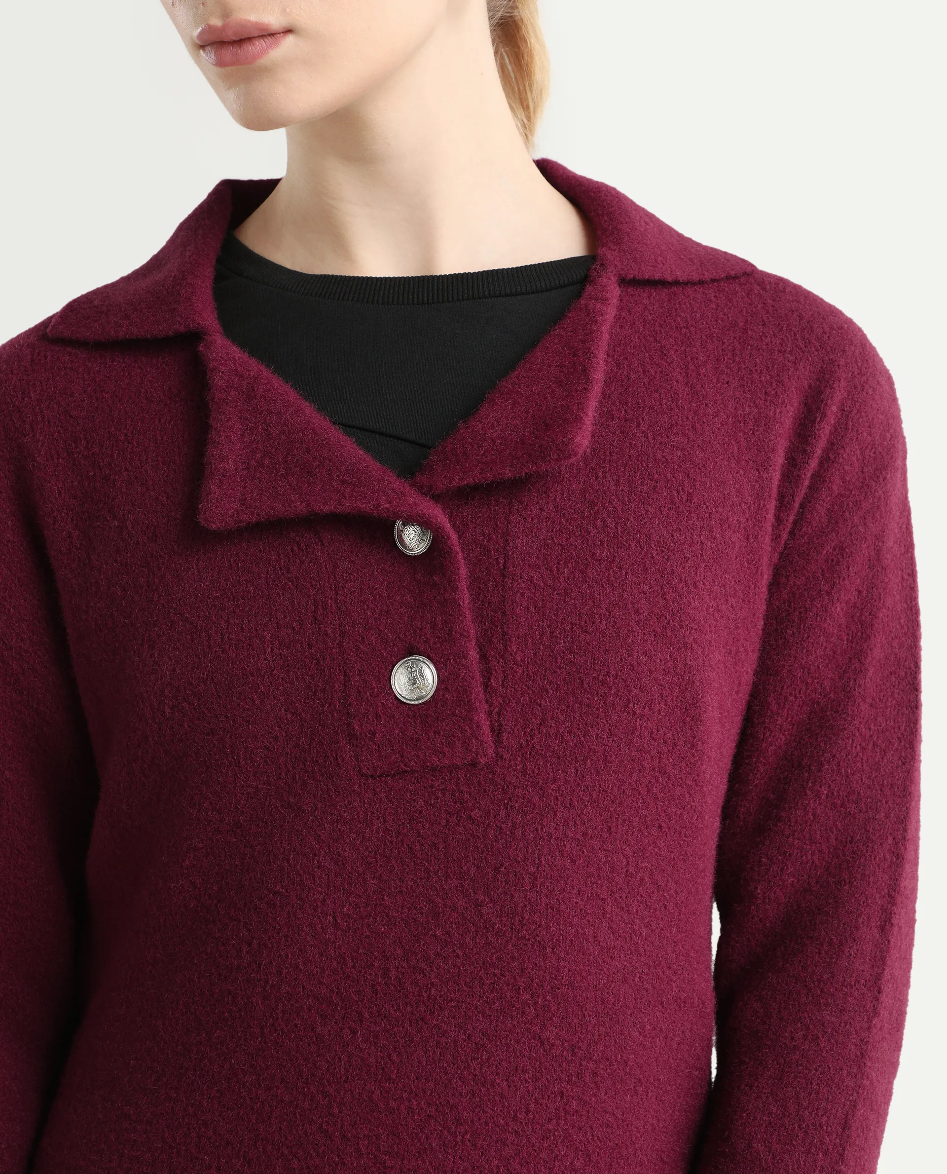 Rareism Women's Sirnak Maroon Drop Collar Plain Relaxed Fit Sweater - Image 4
