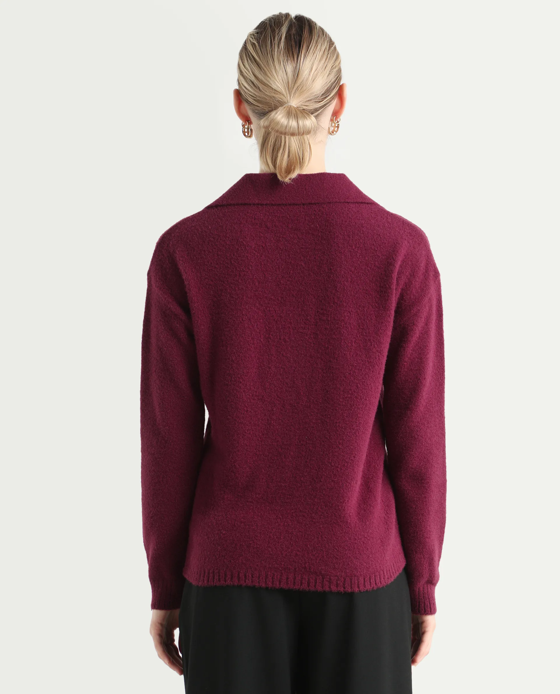Rareism Women's Sirnak Maroon Drop Collar Plain Relaxed Fit Sweater - Image 7