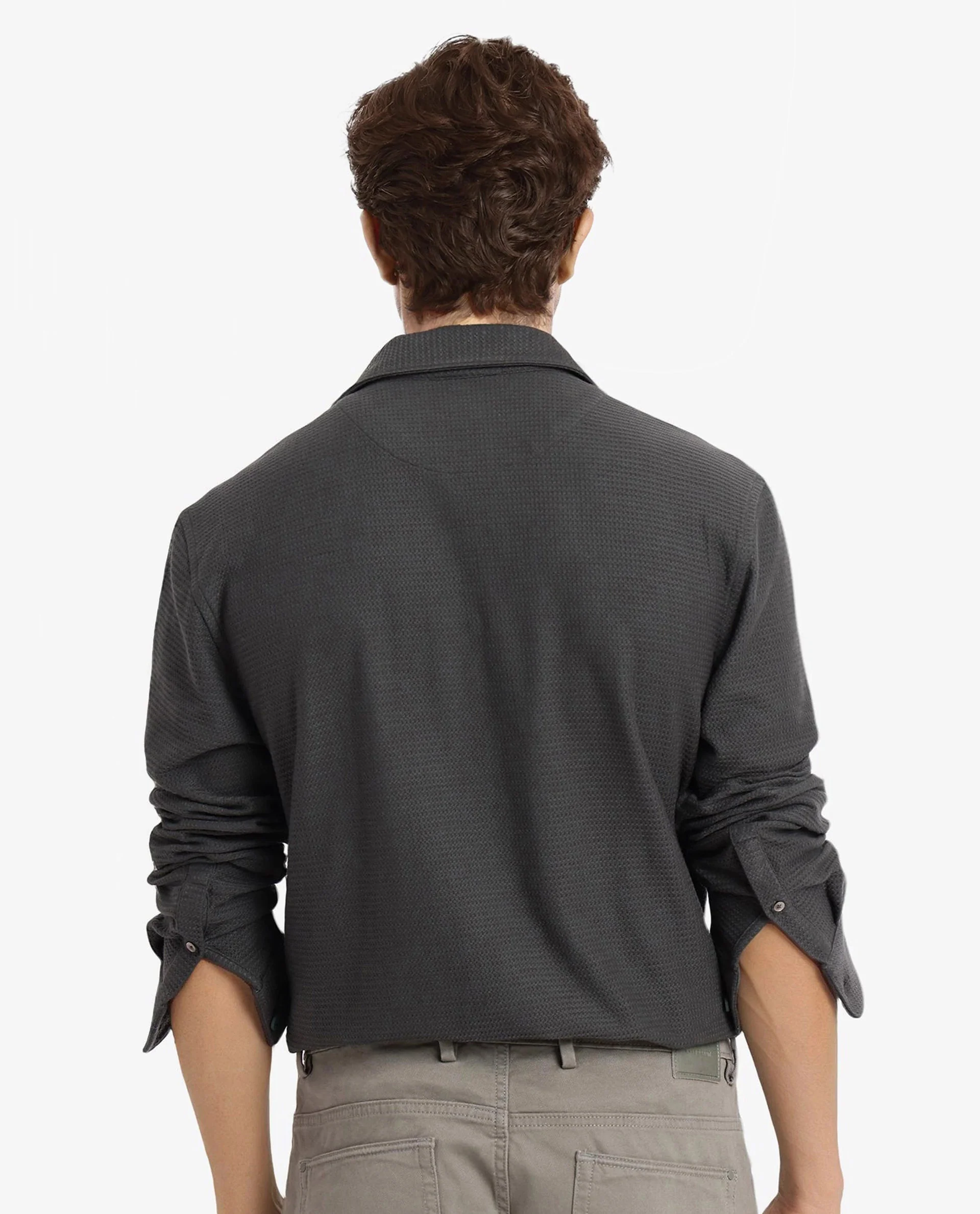 Rare Rabbit Men's Site Ls Dark Green Cotton Textured Regular Fit Full Sleeve Collared Shirt - Image 5