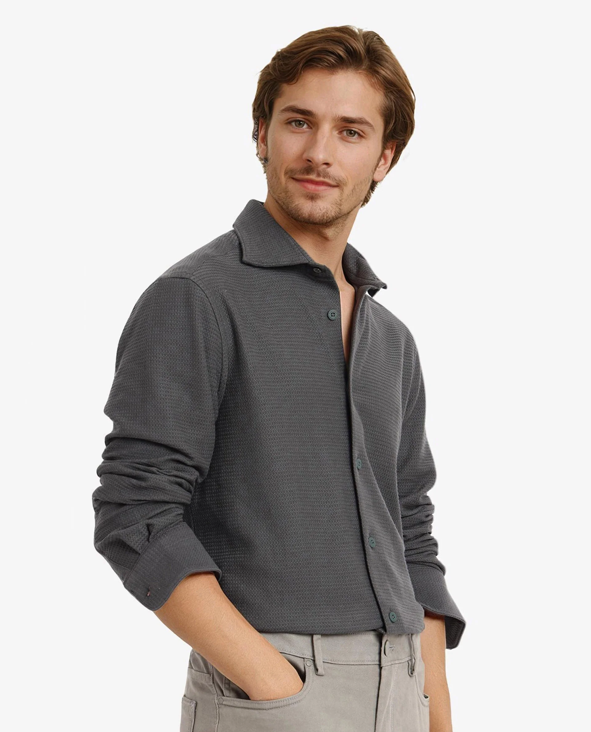 Rare Rabbit Men's Site Ls Dark Green Cotton Textured Regular Fit Full Sleeve Collared Shirt - Image 7