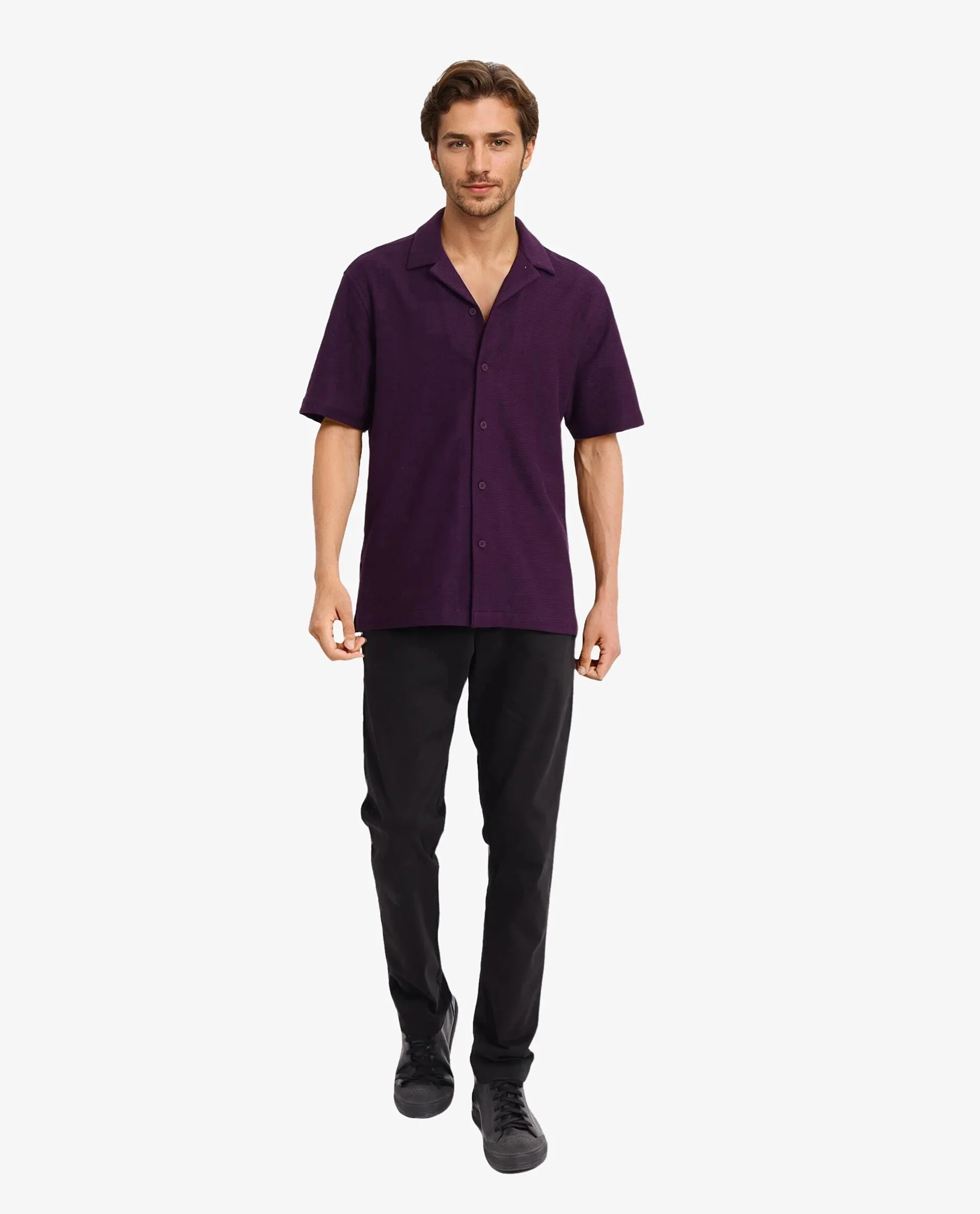 Rare Rabbit Men's Site Ss Dark Purple Plain Boxy Fit Half Sleeve Collared Shirt - Image 2