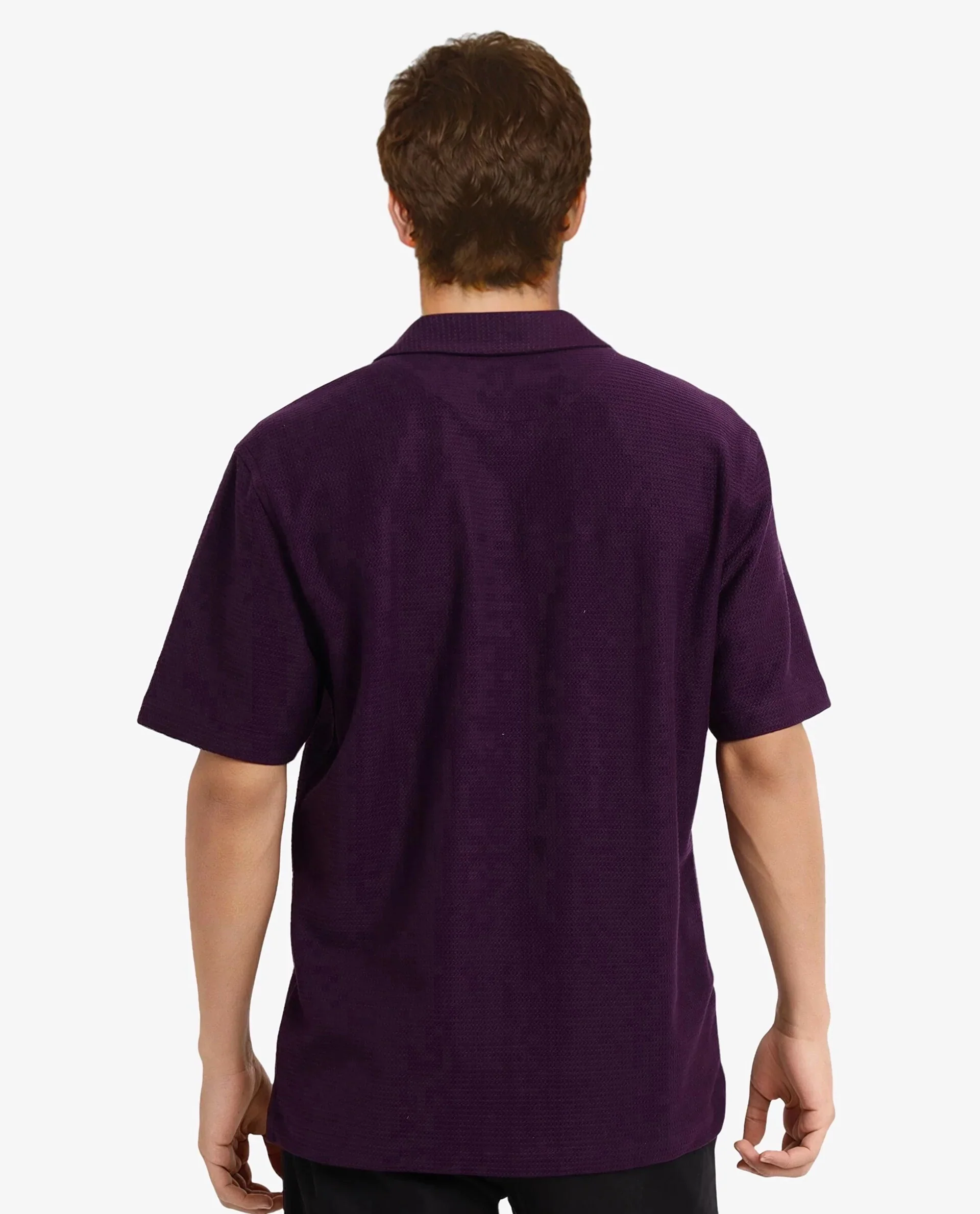 Rare Rabbit Men's Site Ss Dark Purple Plain Boxy Fit Half Sleeve Collared Shirt - Image 5