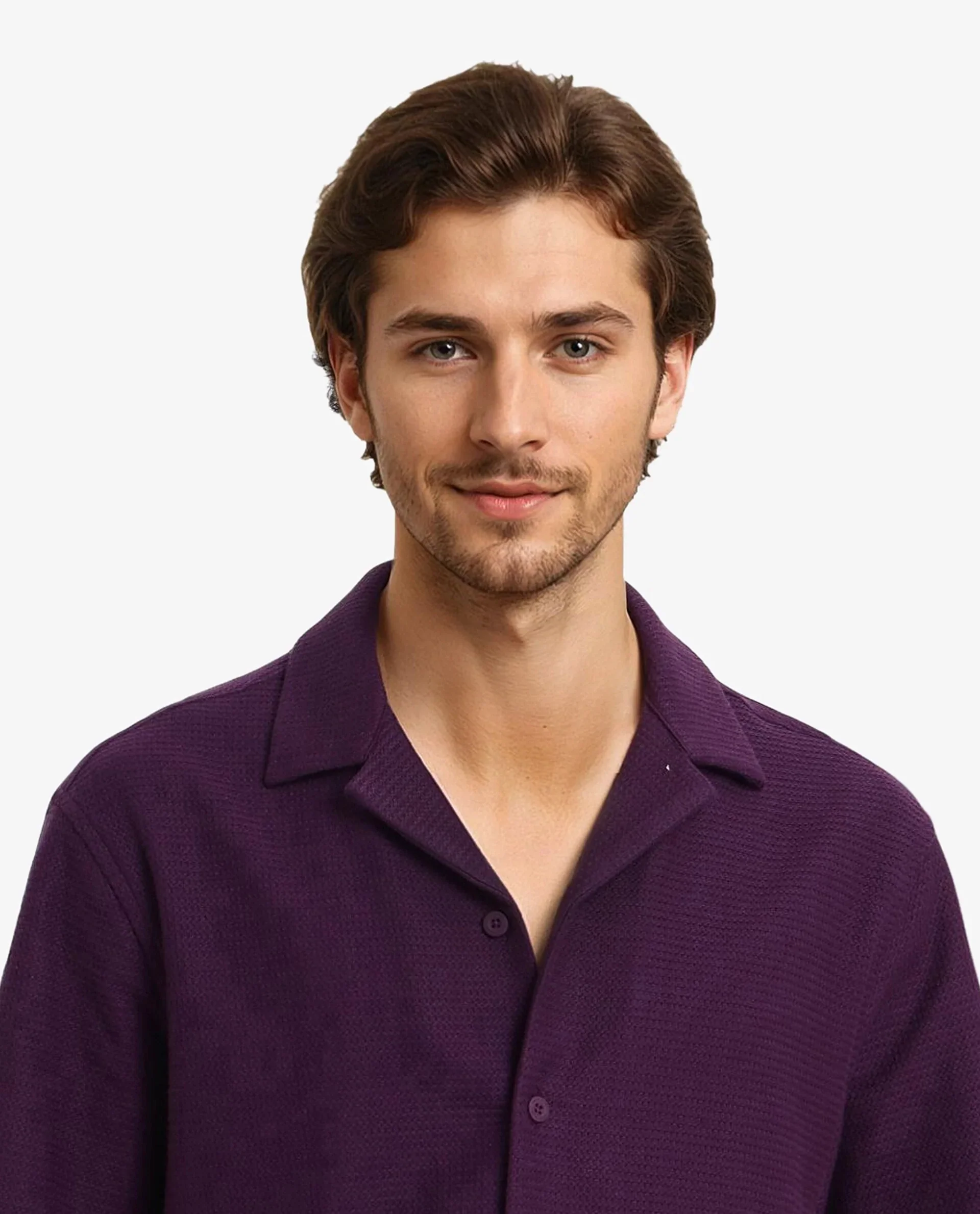 Rare Rabbit Men's Site Ss Dark Purple Plain Boxy Fit Half Sleeve Collared Shirt - Image 6