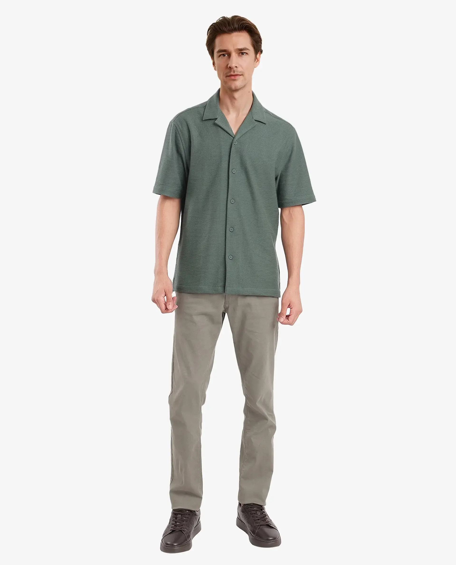 Rare Rabbit Men's Site Ss Dusky Green Plain Boxy Fit Half Sleeve Collared Shirt - Image 2