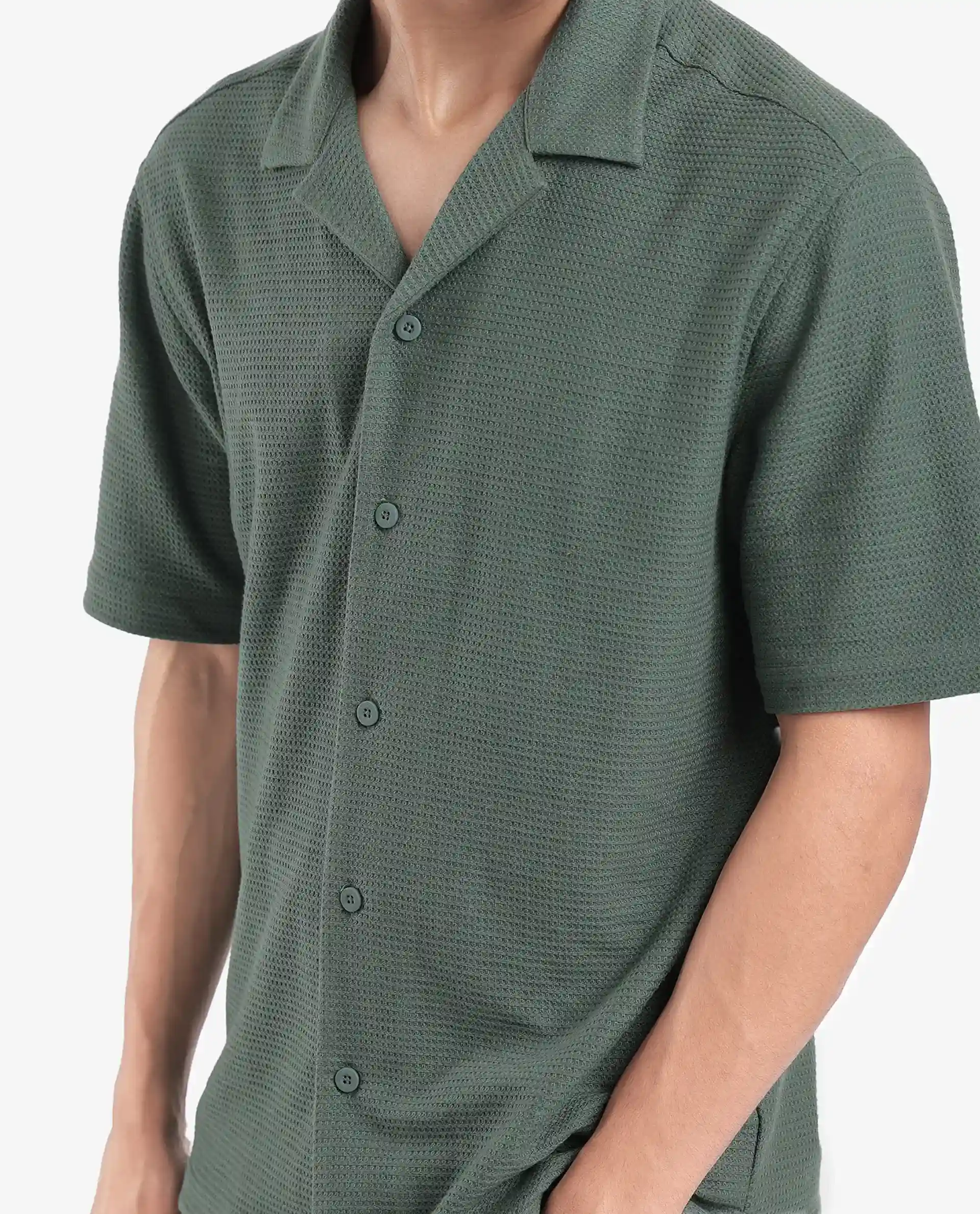Rare Rabbit Men's Site Ss Dusky Green Plain Boxy Fit Half Sleeve Collared Shirt - Image 3