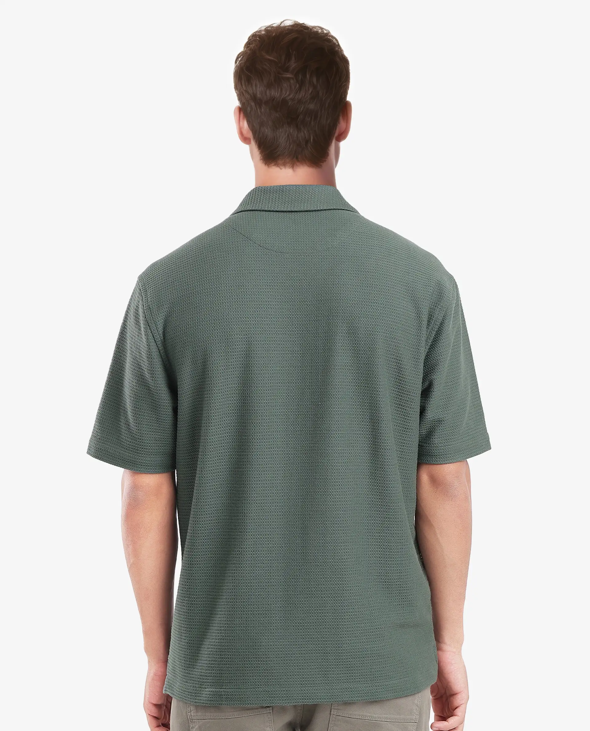 Rare Rabbit Men's Site Ss Dusky Green Plain Boxy Fit Half Sleeve Collared Shirt - Image 4