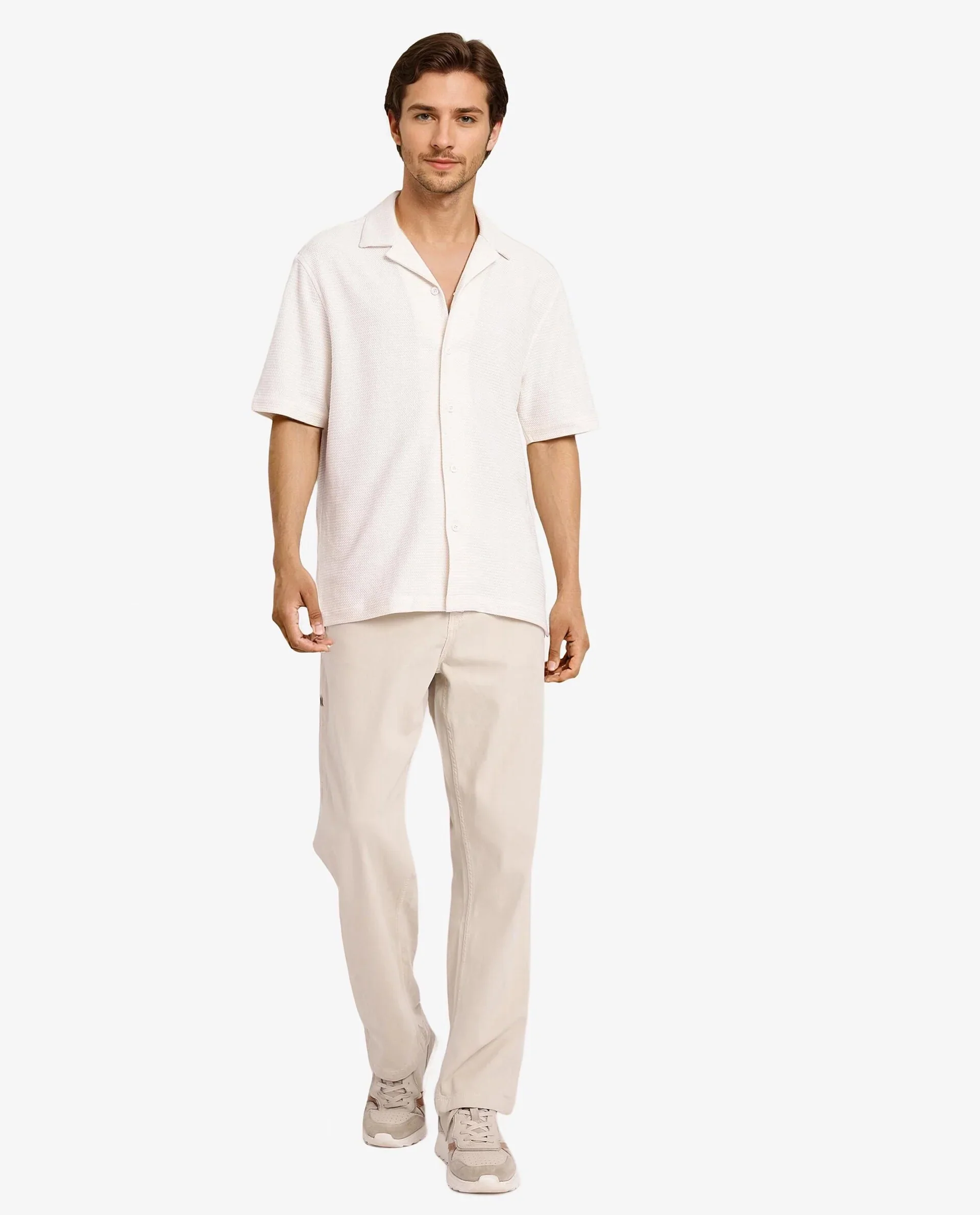 Rare Rabbit Men's Site Ss Off White Cotton Plain Boxy Fit Half Sleeve Cuban Collar Shirt - Image 2
