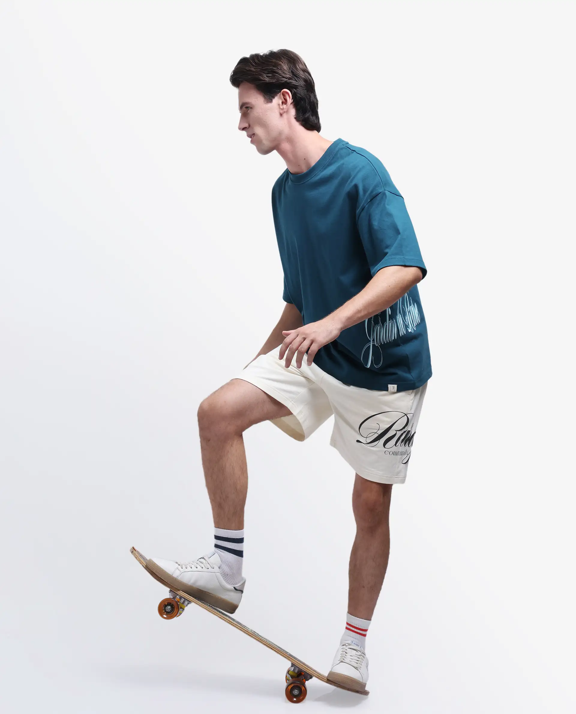 Rare Rabbit Men's Siwa Dark Teal Cotton Printed Oversized Fit Half Sleeve Crew Neck T-Shirt - Image 2