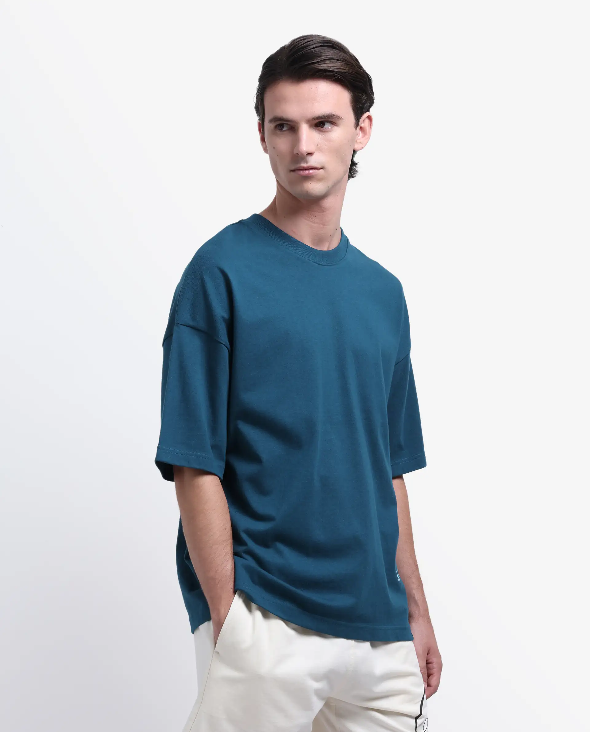 Rare Rabbit Men's Siwa Dark Teal Cotton Printed Oversized Fit Half Sleeve Crew Neck T-Shirt - Image 5