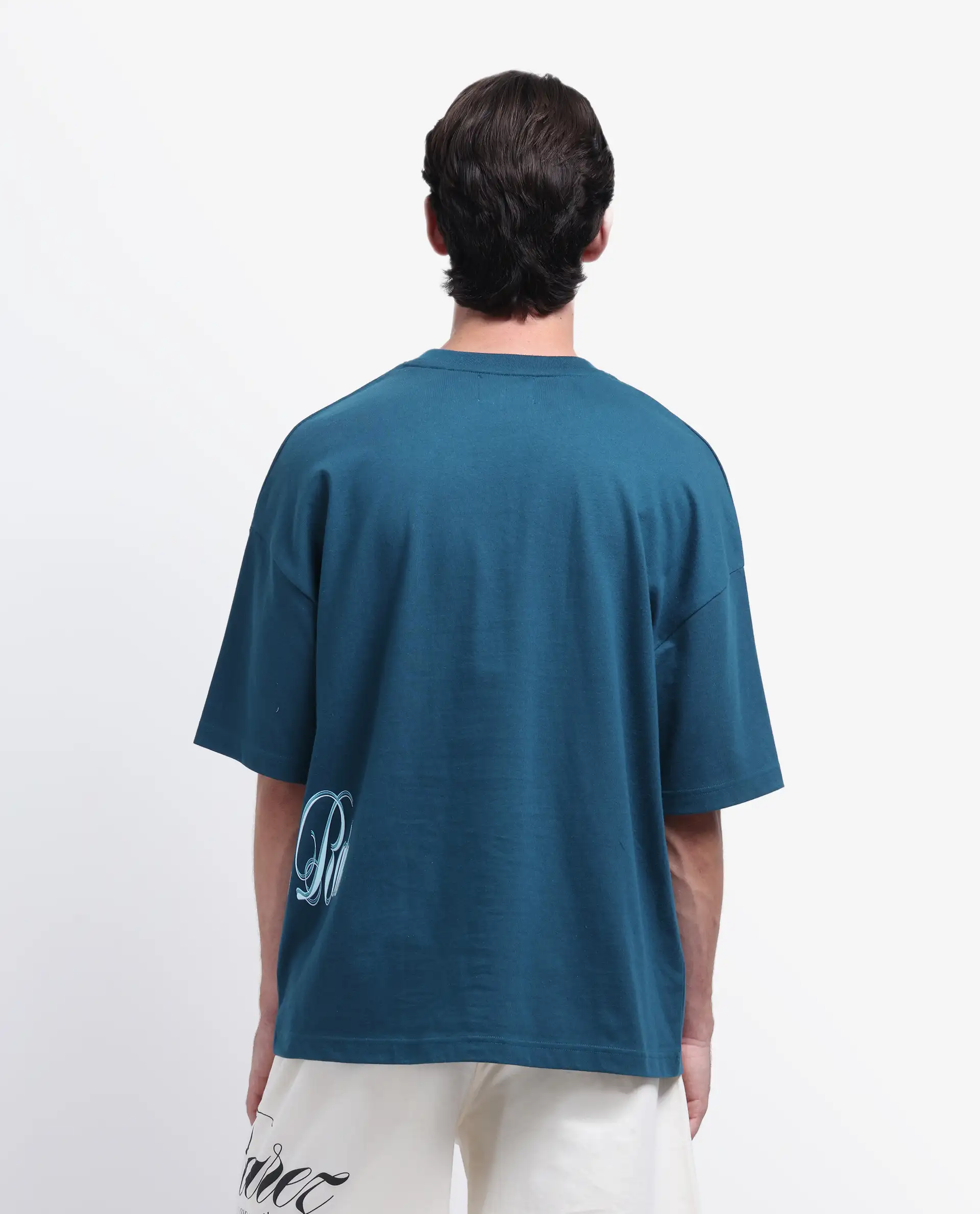 Rare Rabbit Men's Siwa Dark Teal Cotton Printed Oversized Fit Half Sleeve Crew Neck T-Shirt - Image 7